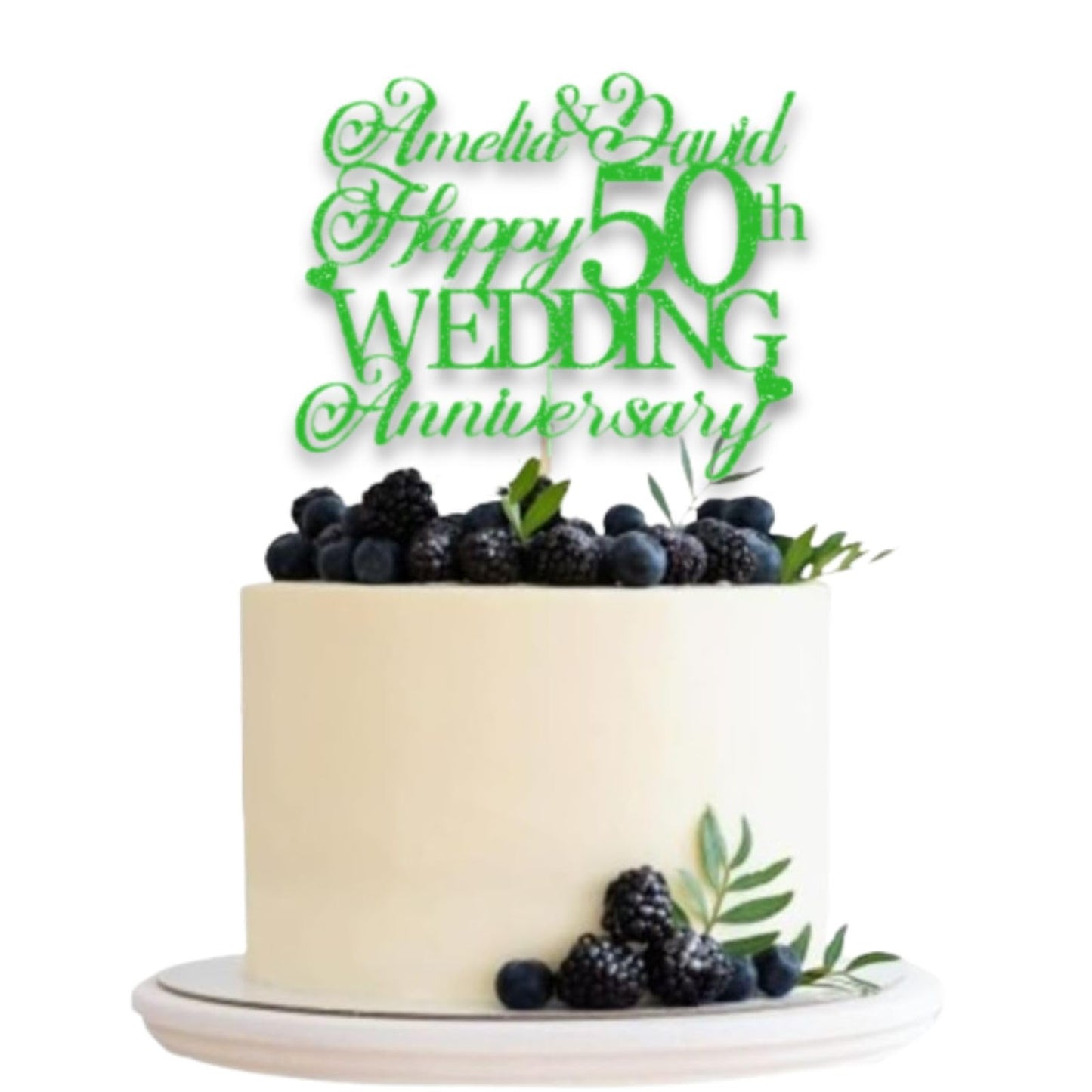 Personalised Happy 50th Anniversary Cake Topper with Custom Year & Name – Personalised Anniversary Glitter Card Cake Topper by DISPLAY AND WONDER – Custom Year & Name – Anniversary Toppers