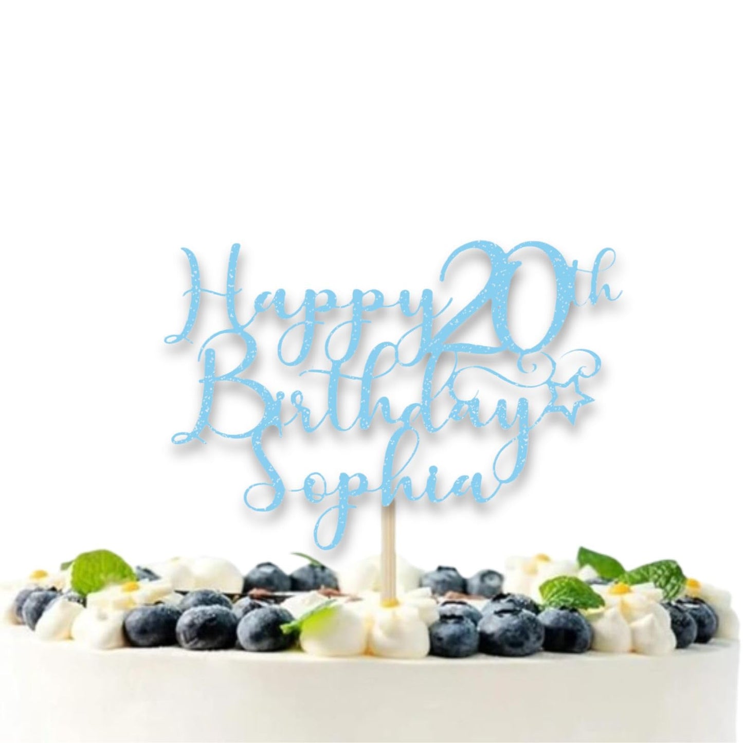 Personalised Happy 20th Birthday Glitter Card Cake Topper by DISPLAY AND WONDER – Custom Age & Name – Birthday Cardstock Toppers – Milestone Birthday Cake Decoration