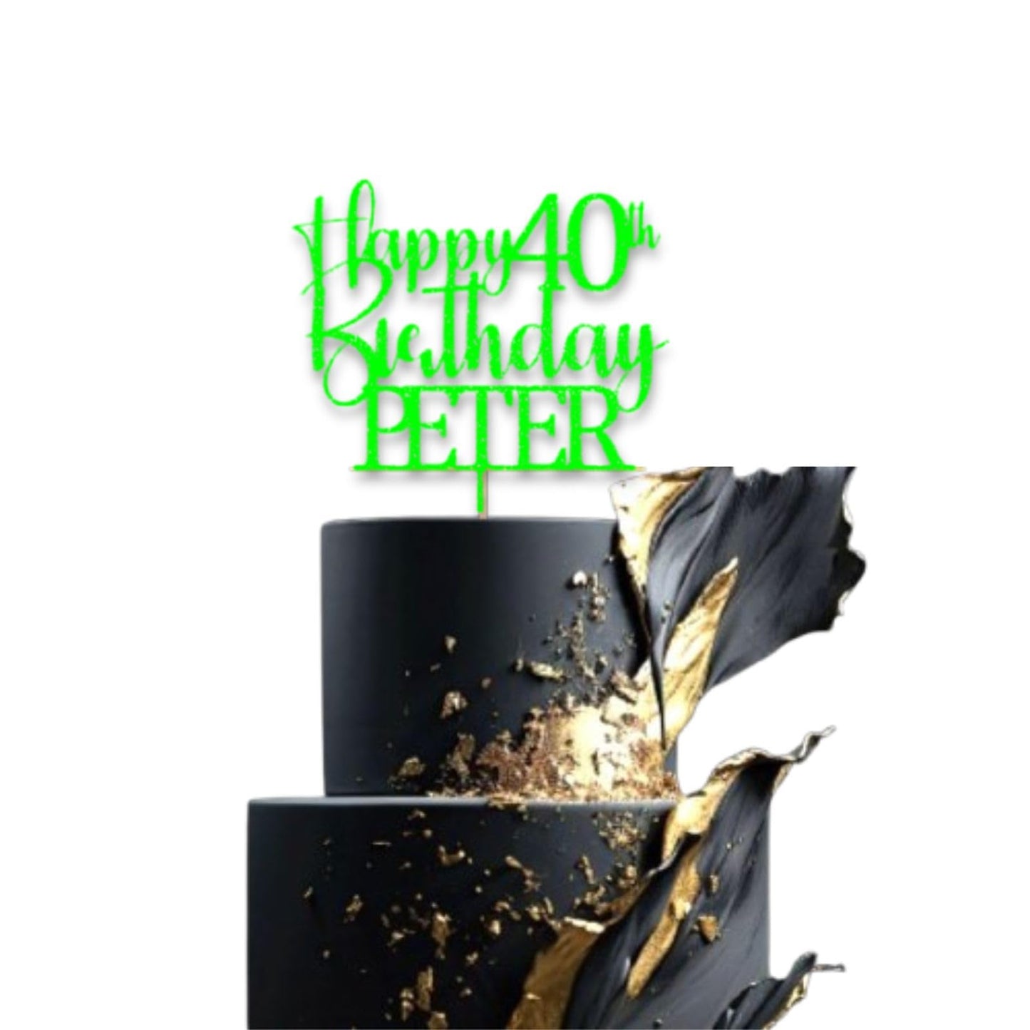 Personalised Happy 40th Birthday Glitter Card Cake Topper by DISPLAY AND WONDER – Custom Age & Name – Birthday Cardstock Toppers – Milestone Birthday Cake Decoration 18th 21st 30th 40th 50th 60th Cake topper