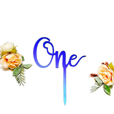 Acrylic One Cake Topper - Ideal Anniversary, Birthday or Wedding Cake Decoration (MIRROR ROSE GOLD) Mirror Rose Gold