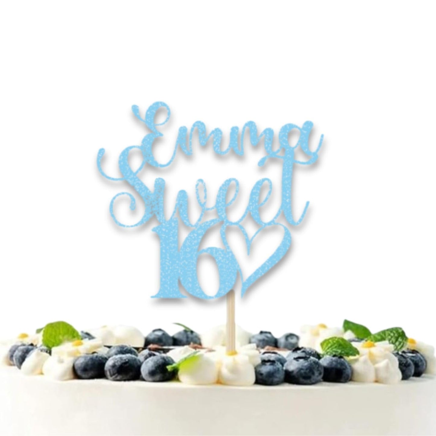 DISPLAY AND WONDER Personalised Sweet 16 Cake Topper - Custom Glitter cake Decoration for 16th Birthday Party - Customisable cake topper with Name and Age - Happy Birthday Cake Topper
