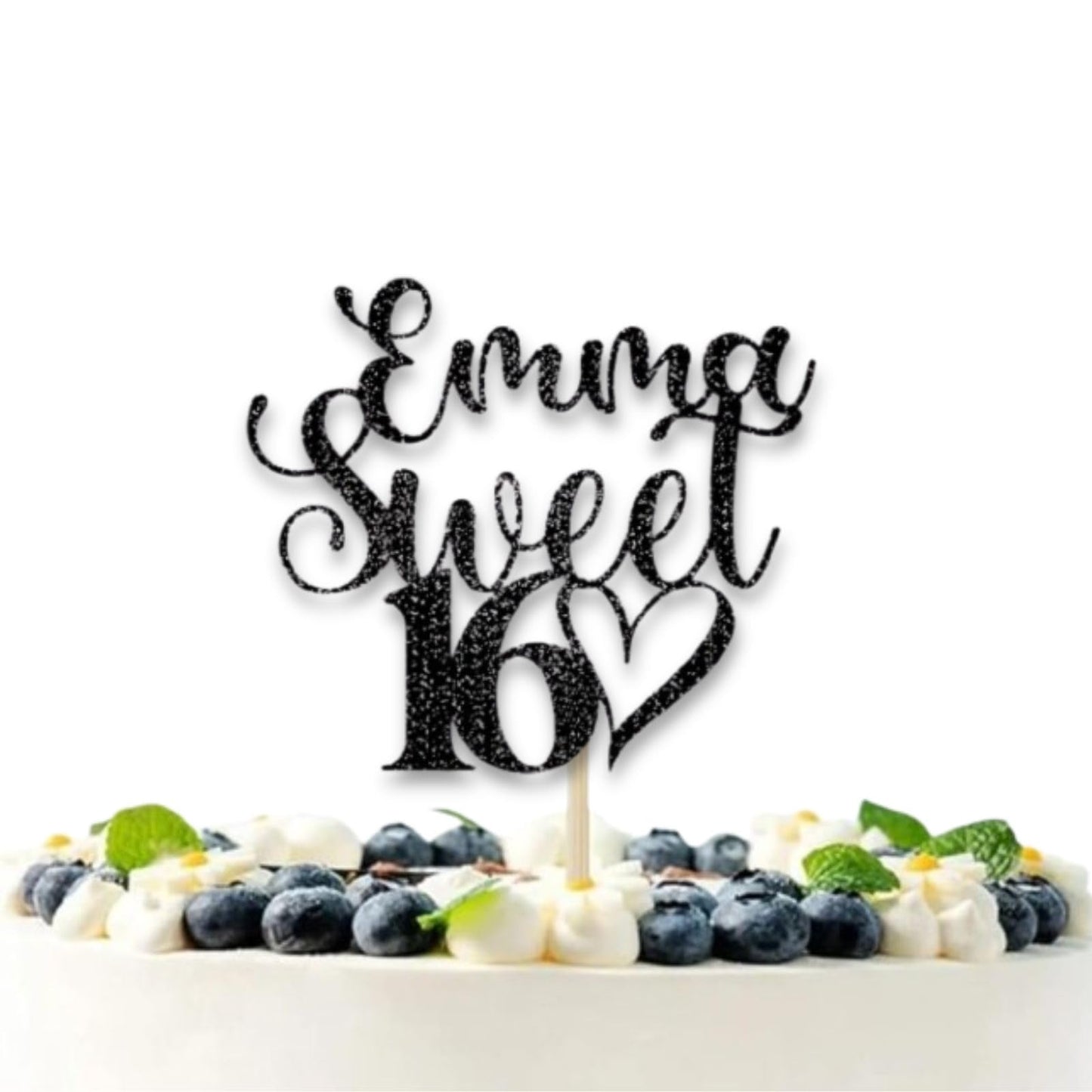 DISPLAY AND WONDER Personalised Sweet 16 Cake Topper - Custom Glitter cake Decoration for 16th Birthday Party - Customisable cake topper with Name and Age - Happy Birthday Cake Topper