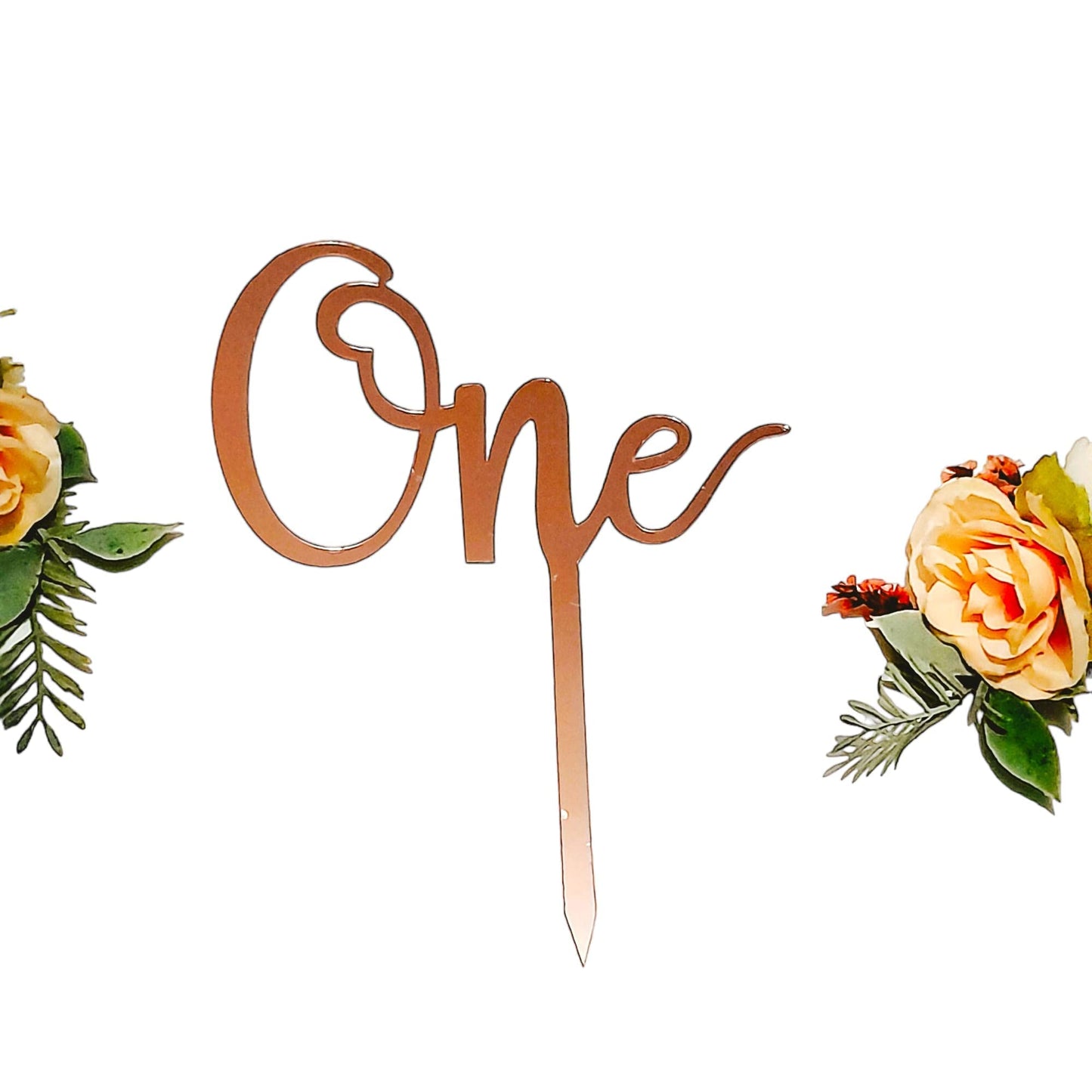 Acrylic One Cake Topper - Ideal Anniversary, Birthday or Wedding Cake Decoration (MIRROR ROSE GOLD) Mirror Rose Gold