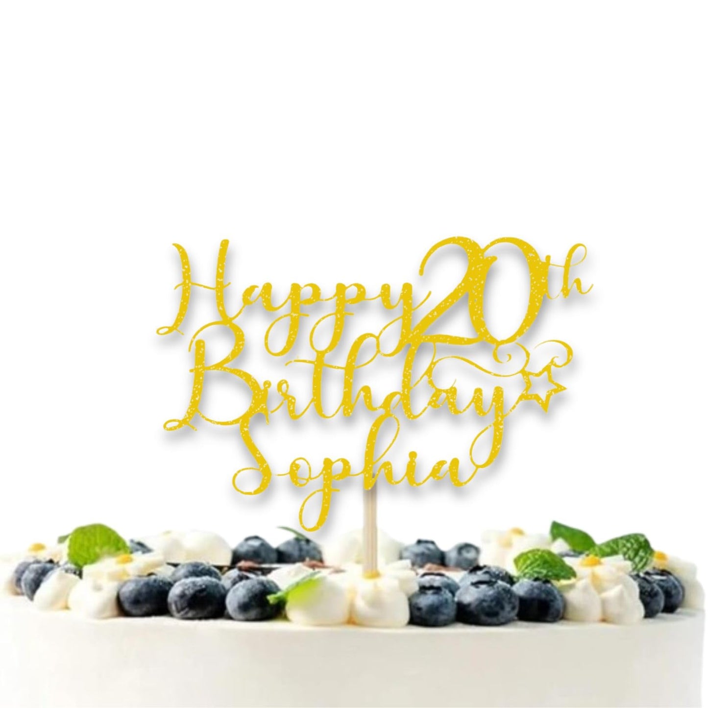 Personalised Happy 20th Birthday Glitter Card Cake Topper by DISPLAY AND WONDER – Custom Age & Name – Birthday Cardstock Toppers – Milestone Birthday Cake Decoration