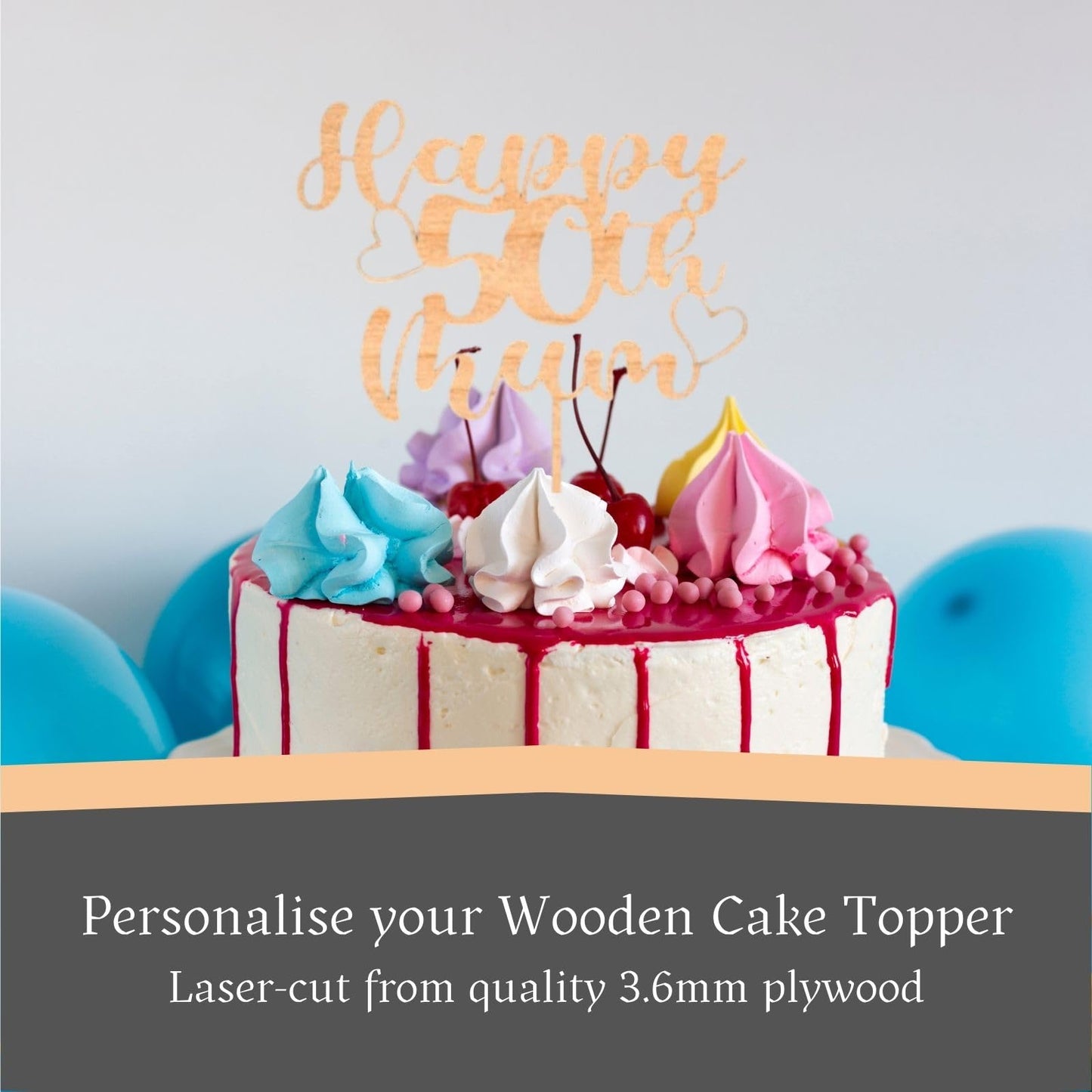 Custom Wooden Cake Topper - Happy Birthday Mum Personalised with any Name and age by DISPLAY AND WONDER