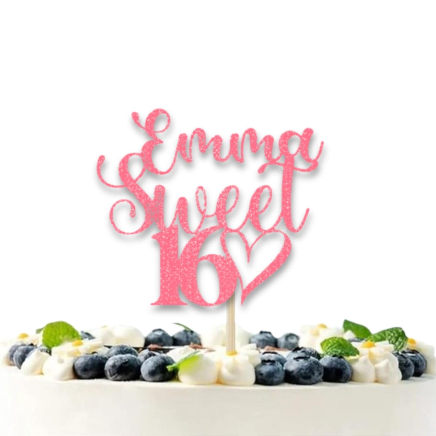 DISPLAY AND WONDER Personalised Sweet 16 Cake Topper - Custom Glitter cake Decoration for 16th Birthday Party - Customisable cake topper with Name and Age - Happy Birthday Cake Topper