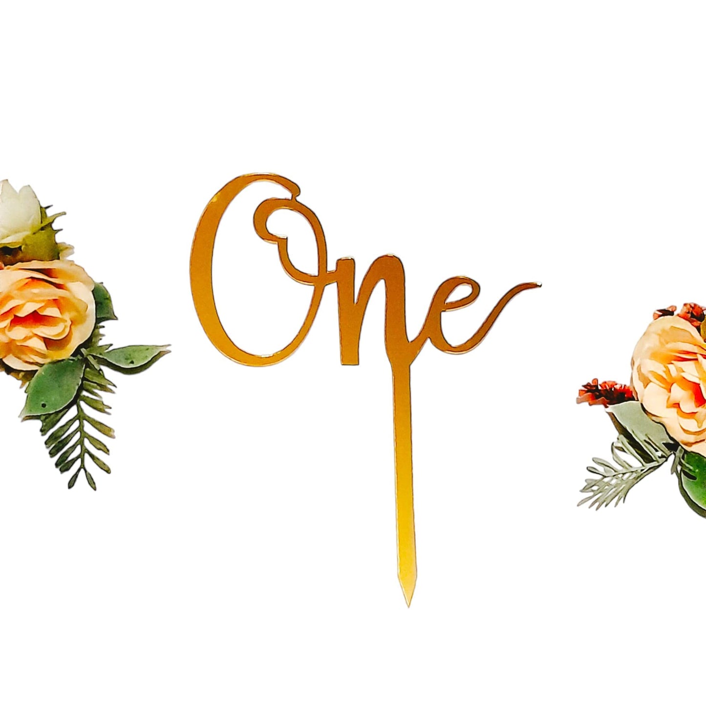 Acrylic One Cake Topper - Ideal Anniversary, Birthday or Wedding Cake Decoration (MIRROR ROSE GOLD) Mirror Rose Gold