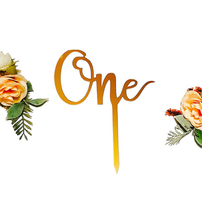Acrylic One Cake Topper - Ideal Anniversary, Birthday or Wedding Cake Decoration (MIRROR ROSE GOLD) Mirror Rose Gold
