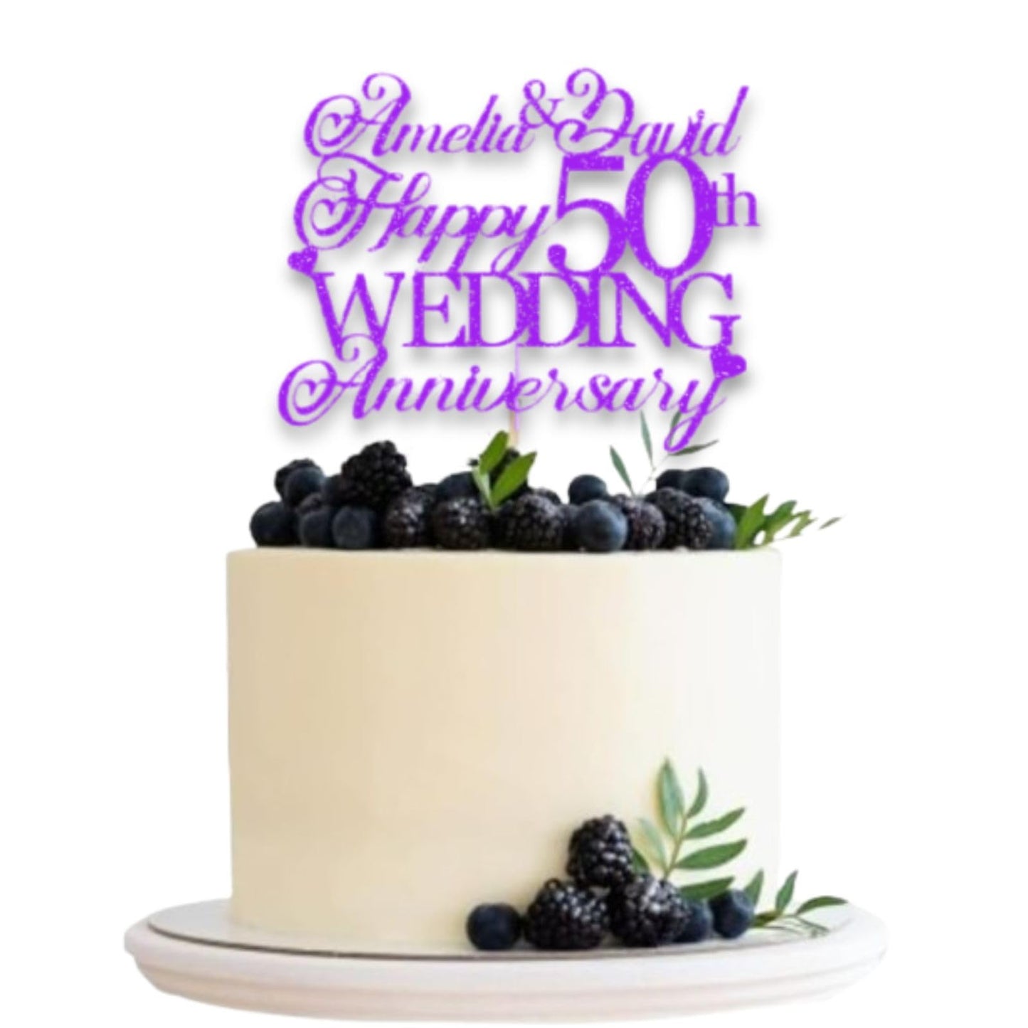 Personalised Happy 50th Anniversary Cake Topper with Custom Year & Name – Personalised Anniversary Glitter Card Cake Topper by DISPLAY AND WONDER – Custom Year & Name – Anniversary Toppers