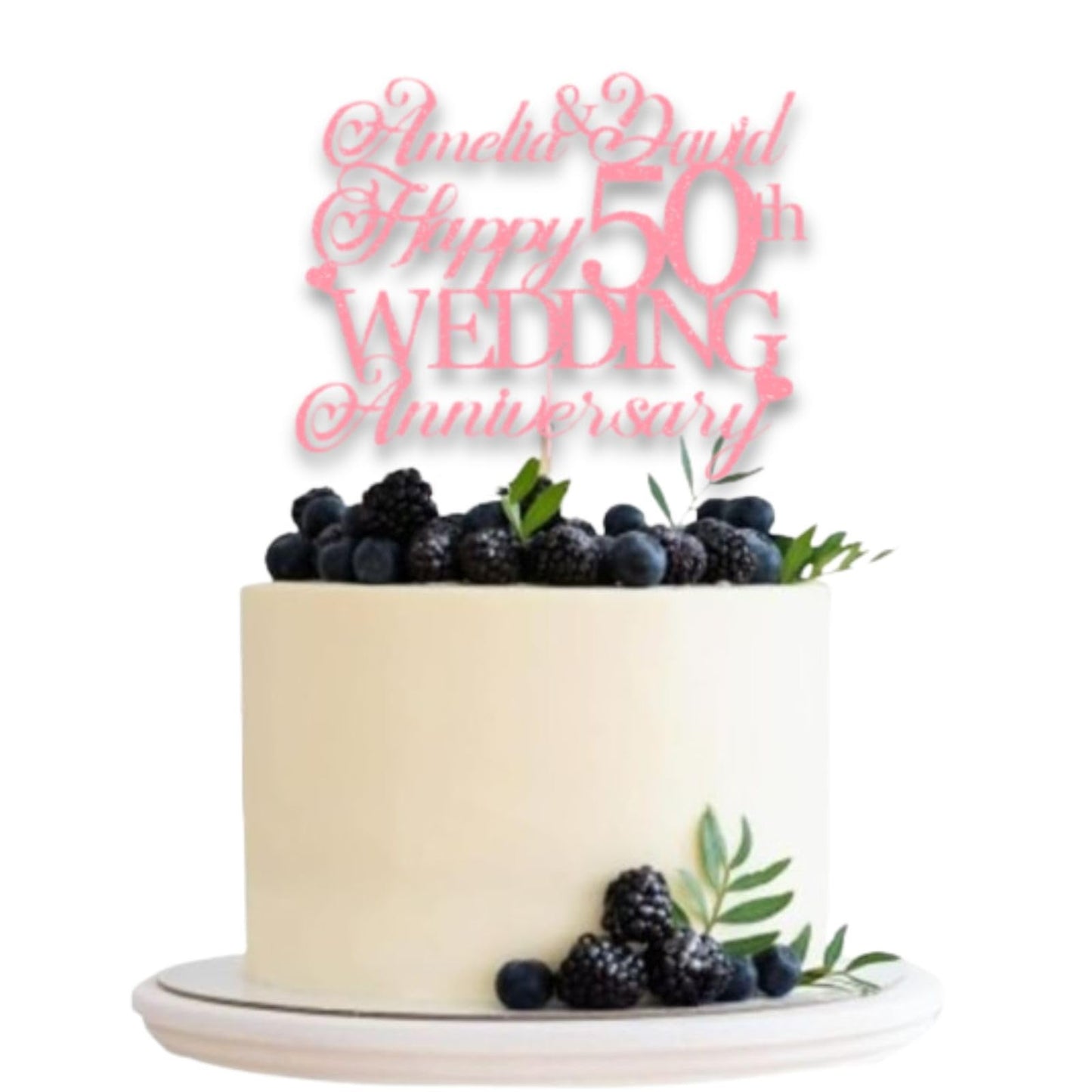 Personalised Happy 50th Anniversary Cake Topper with Custom Year & Name – Personalised Anniversary Glitter Card Cake Topper by DISPLAY AND WONDER – Custom Year & Name – Anniversary Toppers