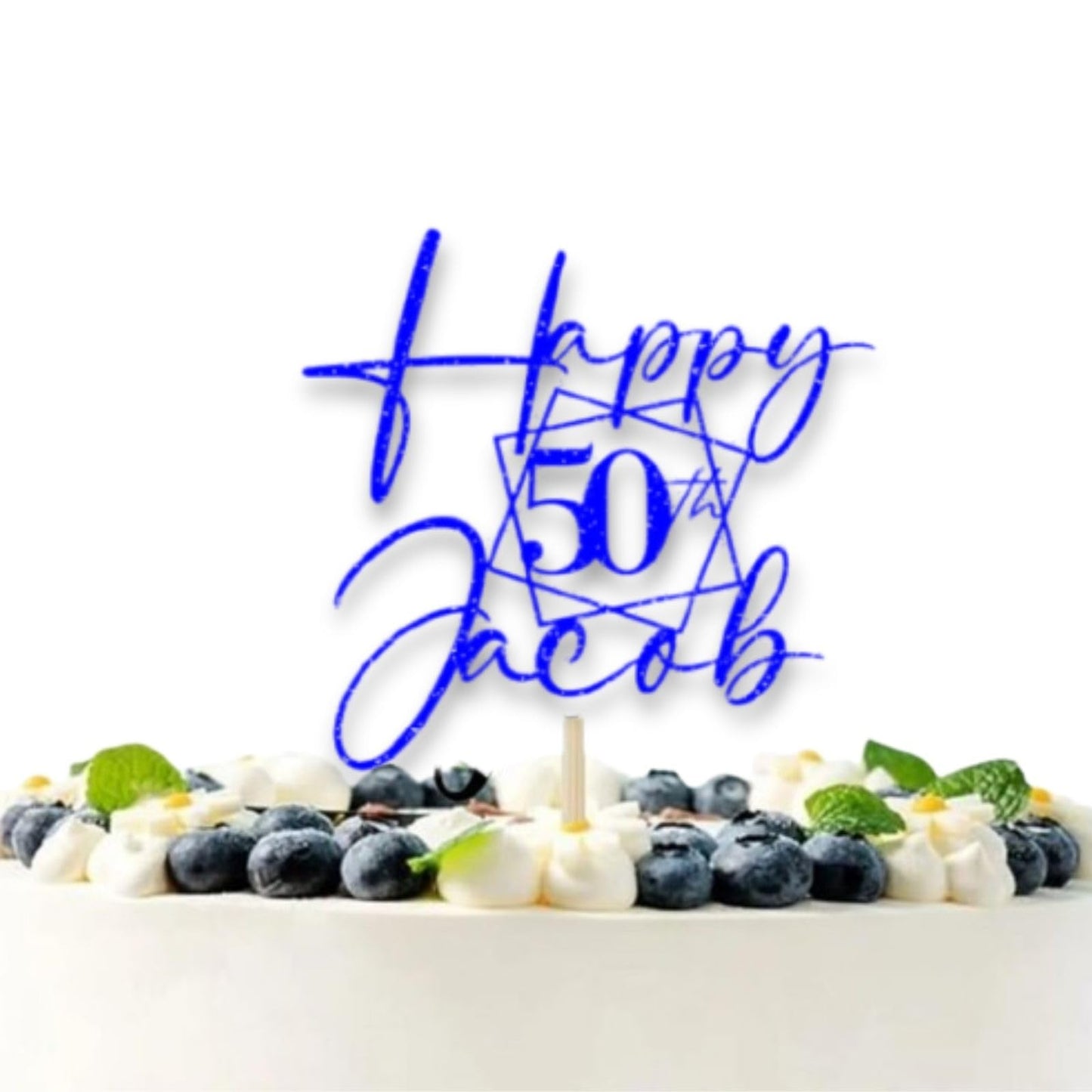 Personalised Happy Birthday Glitter Card Cake Topper by DISPLAY AND WONDER – Custom Age & Name – Birthday Cardstock Toppers – Milestone Birthday Cake Decoration - 50th Birthday Cake Topper - Happy 50th Birthday Cake Topper