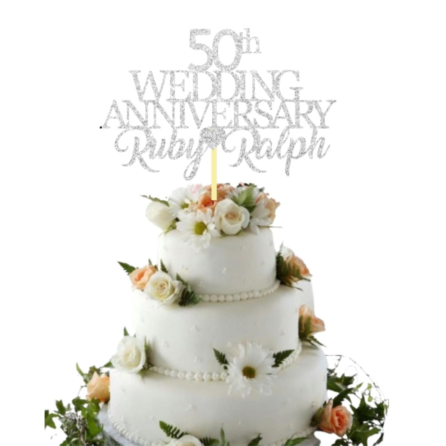 50th Wedding Anniversary Golden Wedding Anniversary Custom Wedding Anniversary with Both Names Any years any Names Personalised Cake Topper Glitter Card by Display  and Wonder