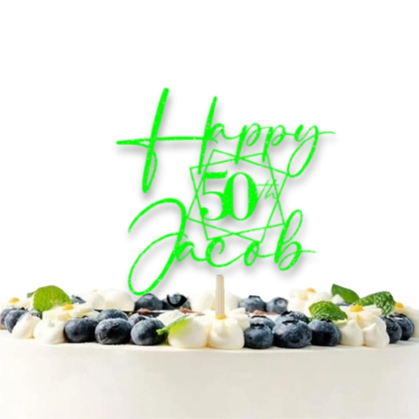 Personalised Happy Birthday Glitter Card Cake Topper by DISPLAY AND WONDER – Custom Age & Name – Birthday Cardstock Toppers – Milestone Birthday Cake Decoration - 50th Birthday Cake Topper - Happy 50th Birthday Cake Topper