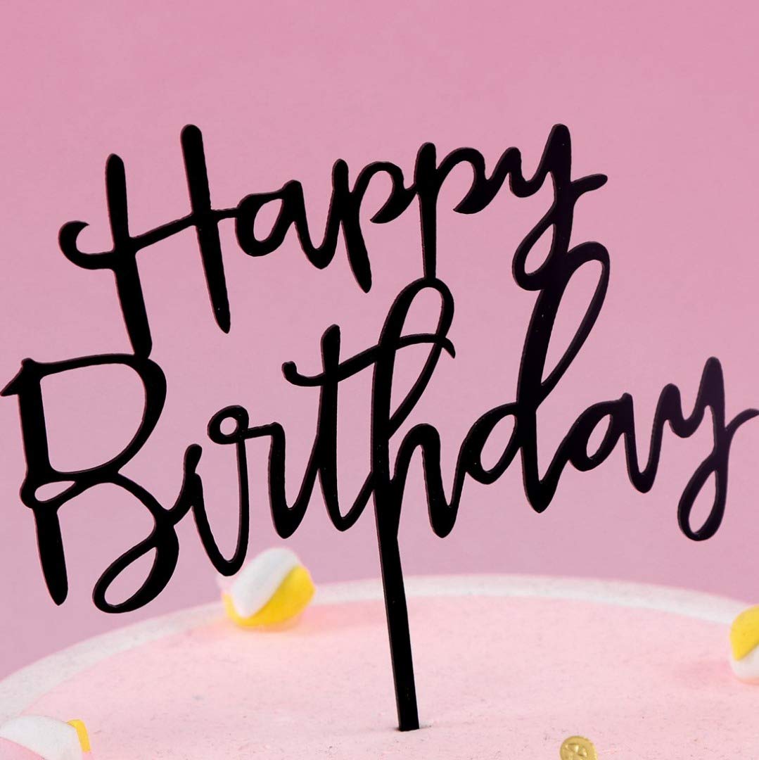 Happy Birthday Cake Topper Acrylic Toppers Elegant Decoration UK 3LD1 (Black)