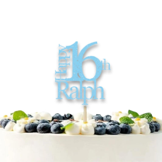 Sweet 16 Cake Topper Happy 16th Birthday Cake Topper Personalised Happy Birthday Glitter Card Cake Topper by DISPLAY AND WONDER – Custom Age & Name – Birthday Cardstock Toppers – Milestone Birthday Cake Decoration