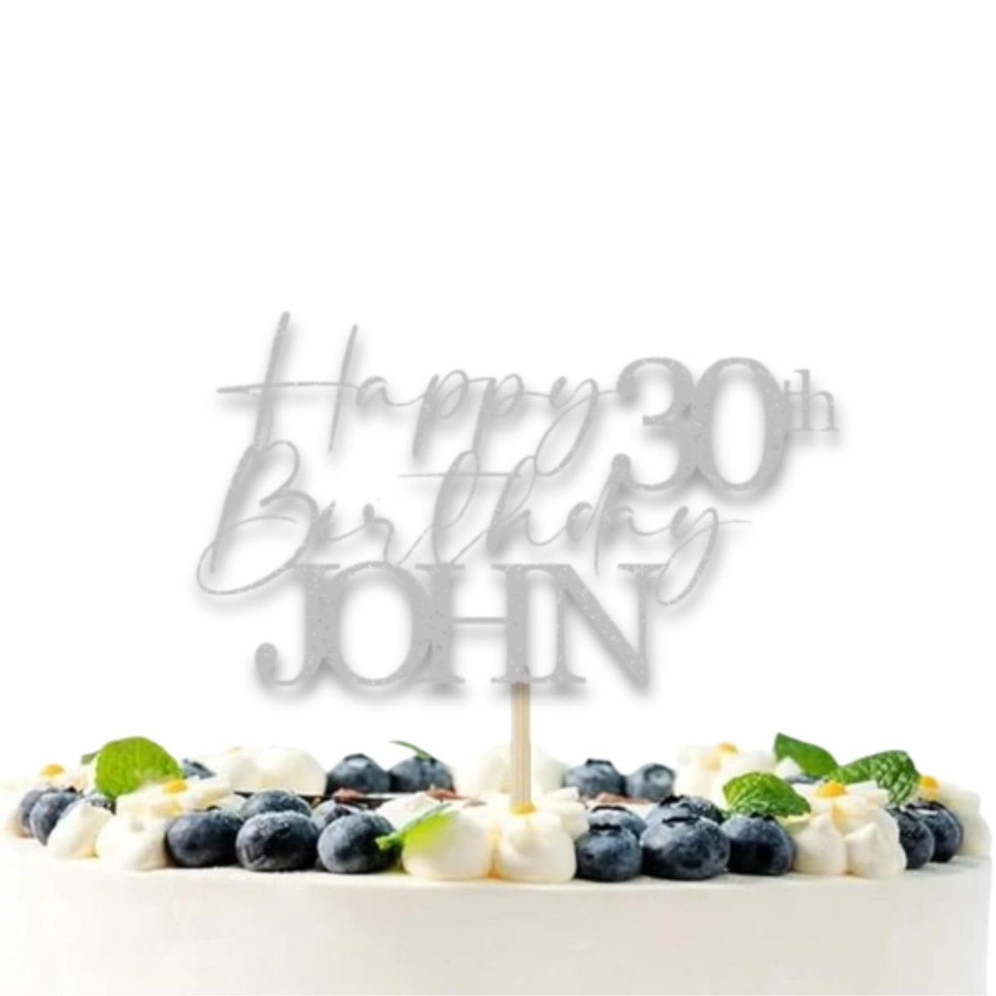 Personalised 30th Birthday Topper Glitter Card Cake Topper by DISPLAY AND WONDER – Custom Age & Name – Birthday Cardstock Toppers – Milestone Birthday Cake Decoration