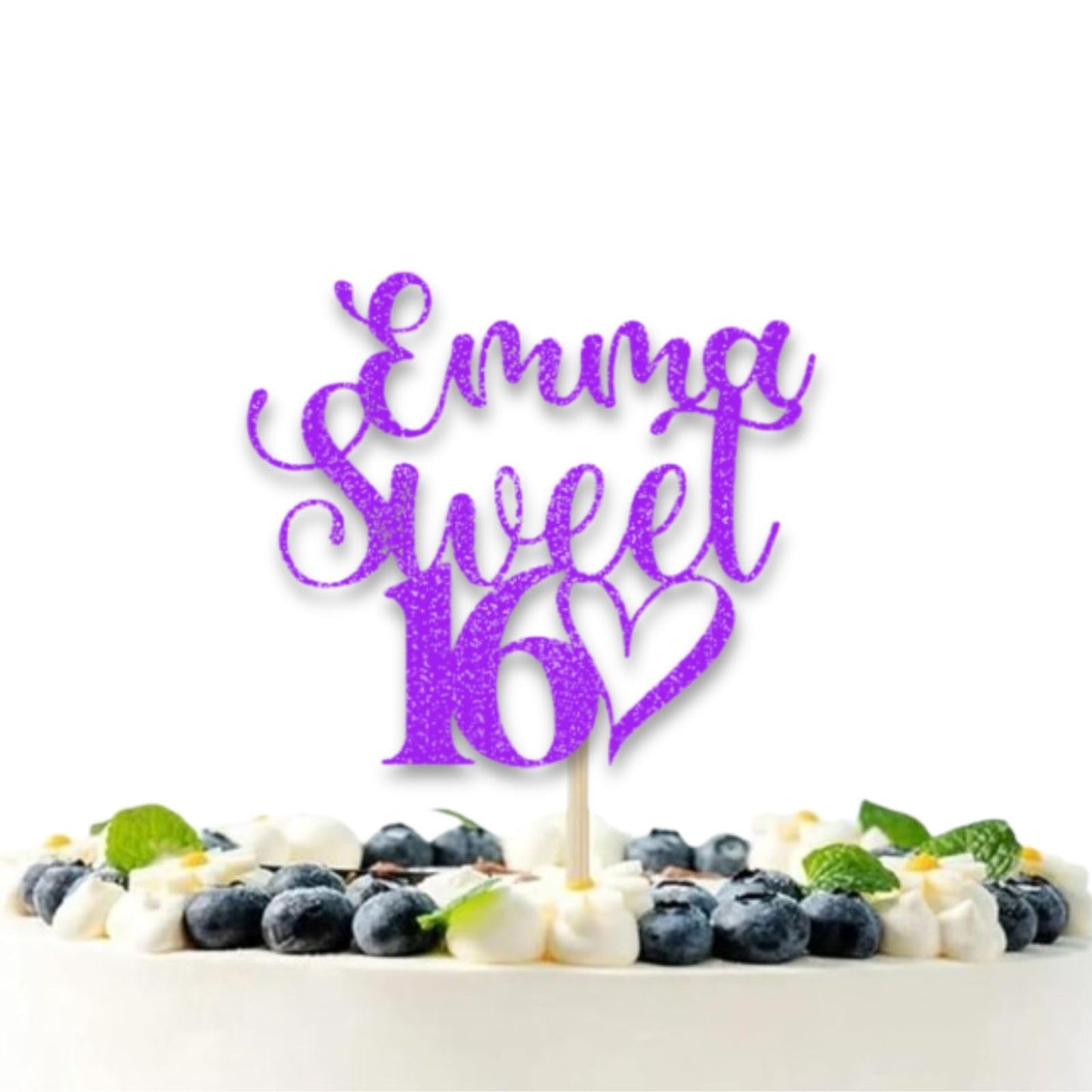 DISPLAY AND WONDER Personalised Sweet 16 Cake Topper - Custom Glitter cake Decoration for 16th Birthday Party - Customisable cake topper with Name and Age - Happy Birthday Cake Topper