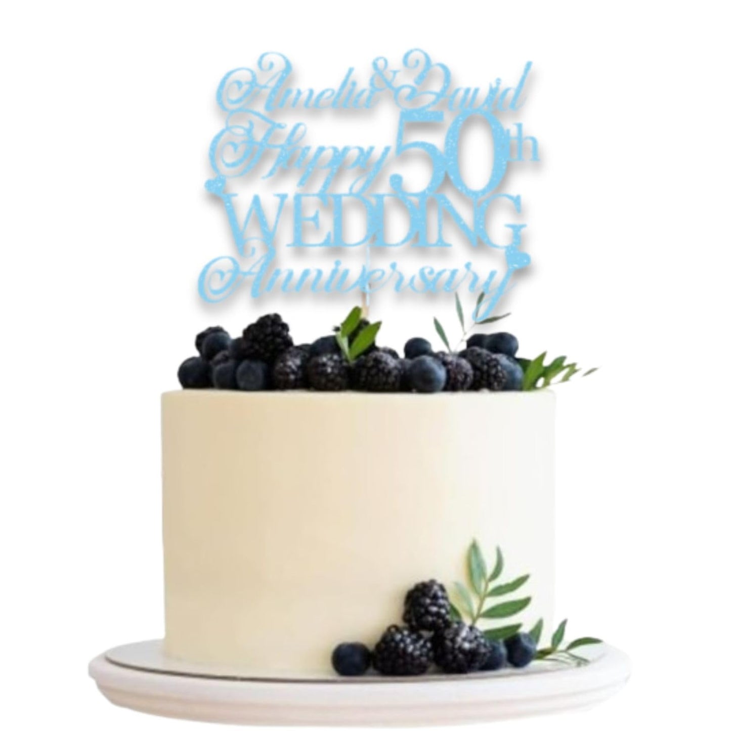 Personalised Happy 50th Anniversary Cake Topper with Custom Year & Name – Personalised Anniversary Glitter Card Cake Topper by DISPLAY AND WONDER – Custom Year & Name – Anniversary Toppers