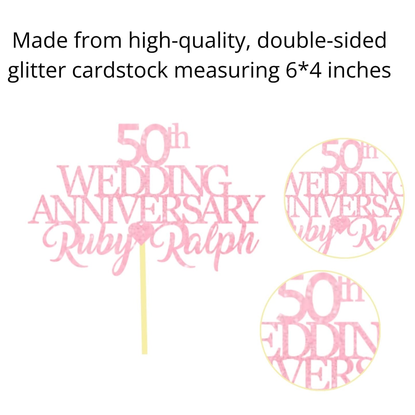 50th Wedding Anniversary Golden Wedding Anniversary Custom Wedding Anniversary with Both Names Any years any Names Personalised Cake Topper Glitter Card by Display  and Wonder