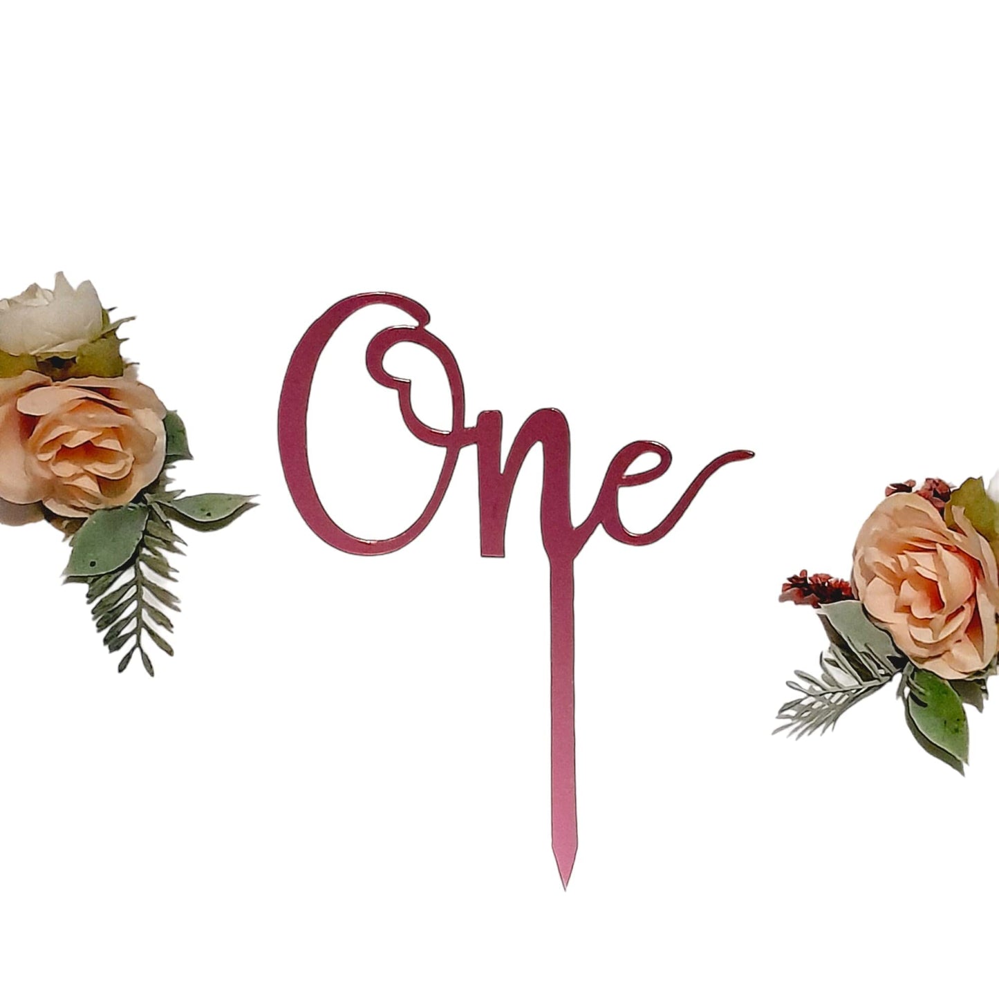 Acrylic One Cake Topper - Ideal Anniversary, Birthday or Wedding Cake Decoration (MIRROR ROSE GOLD) Mirror Rose Gold