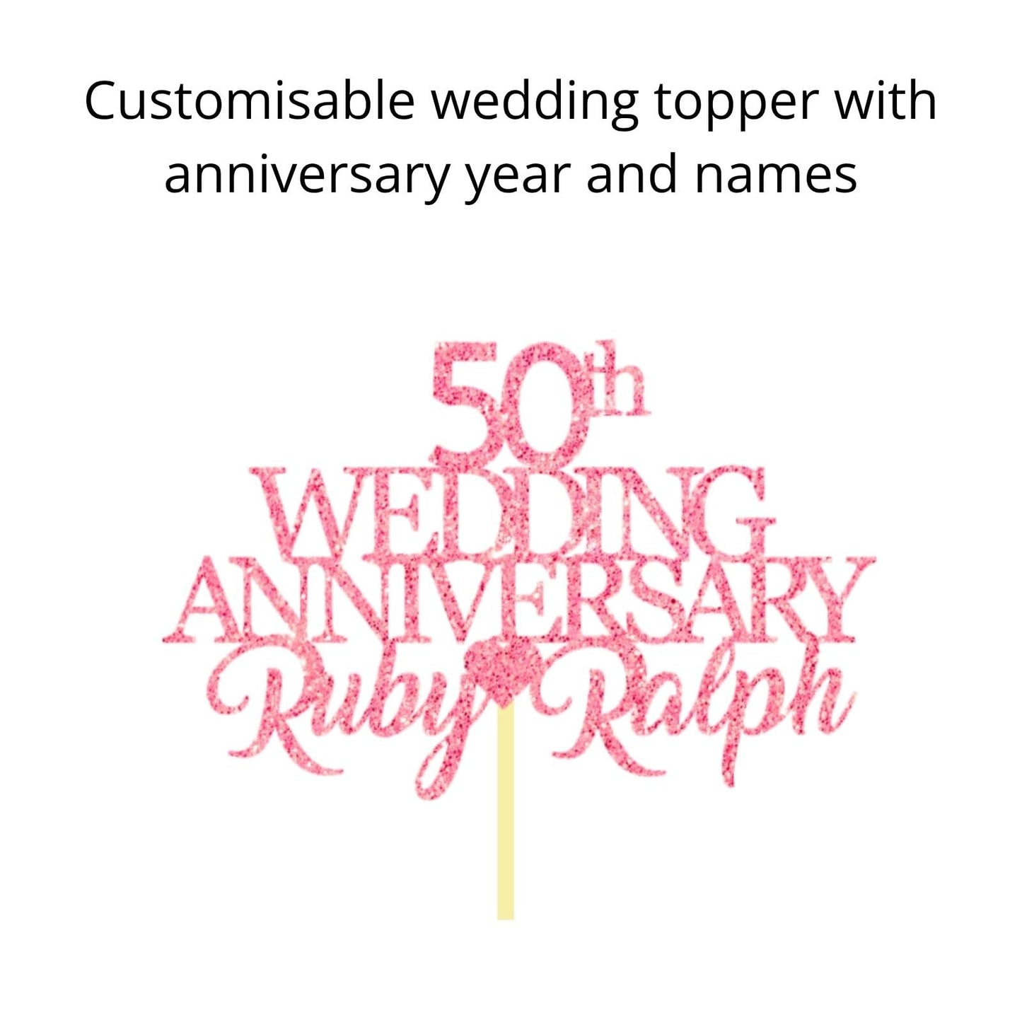 50th Wedding Anniversary Golden Wedding Anniversary Custom Wedding Anniversary with Both Names Any years any Names Personalised Cake Topper Glitter Card by Display  and Wonder