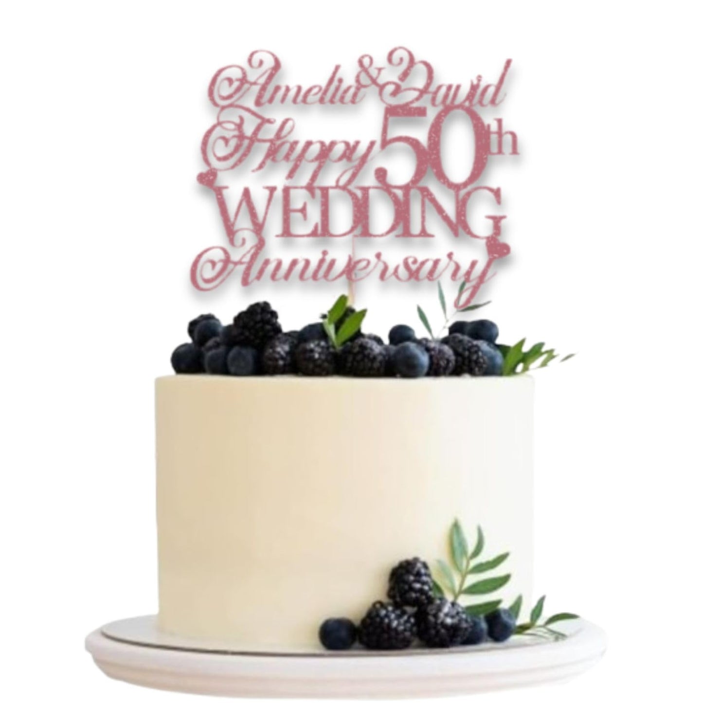 Personalised Happy 50th Anniversary Cake Topper with Custom Year & Name – Personalised Anniversary Glitter Card Cake Topper by DISPLAY AND WONDER – Custom Year & Name – Anniversary Toppers