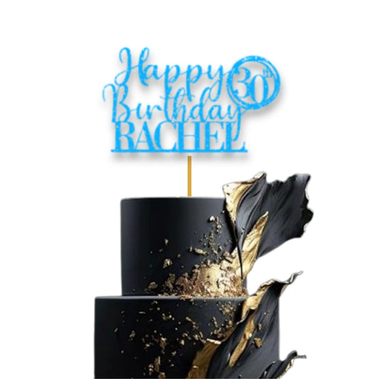 Personalised Happy 30th Birthday Glitter Card Cake Topper by DISPLAY AND WONDER – Custom Age & Name – Birthday Cardstock Toppers – Milestone Birthday Cake Decoration