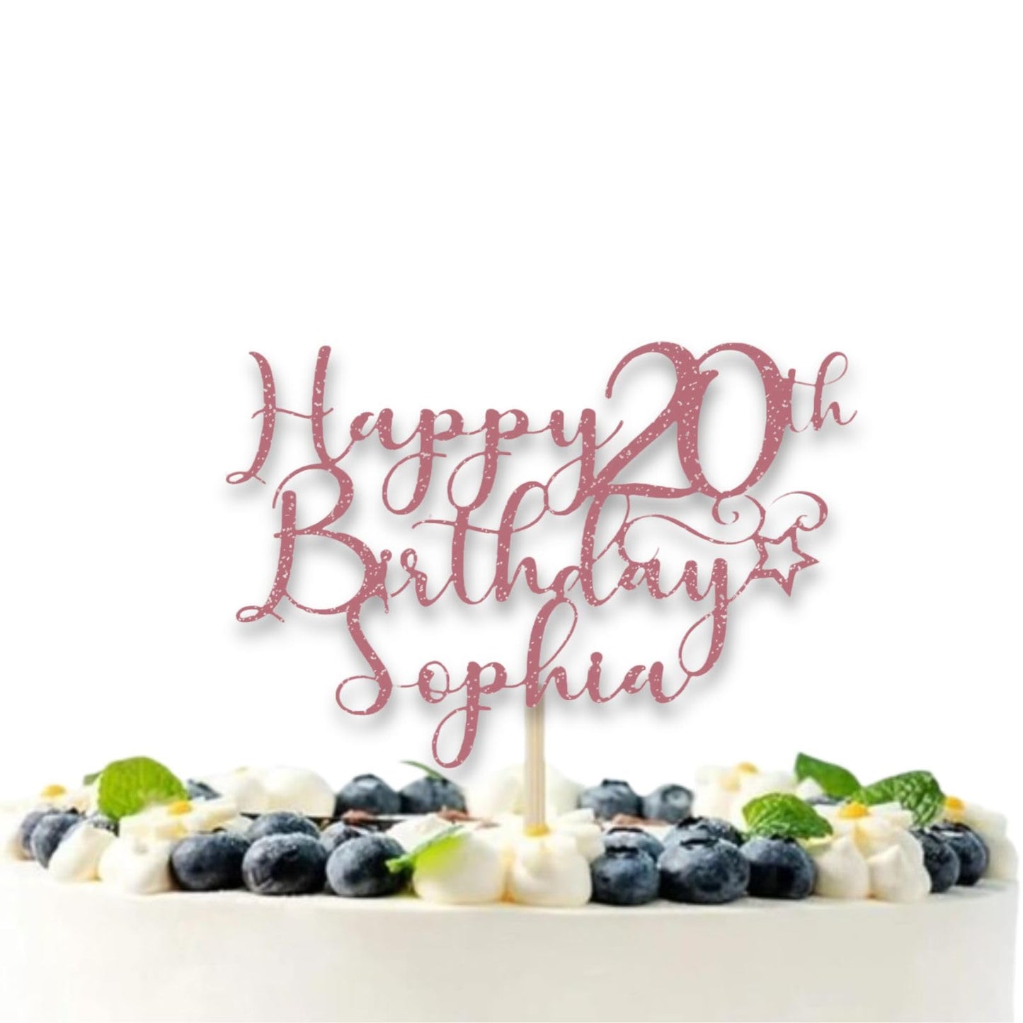 Personalised Happy 20th Birthday Glitter Card Cake Topper by DISPLAY AND WONDER – Custom Age & Name – Birthday Cardstock Toppers – Milestone Birthday Cake Decoration