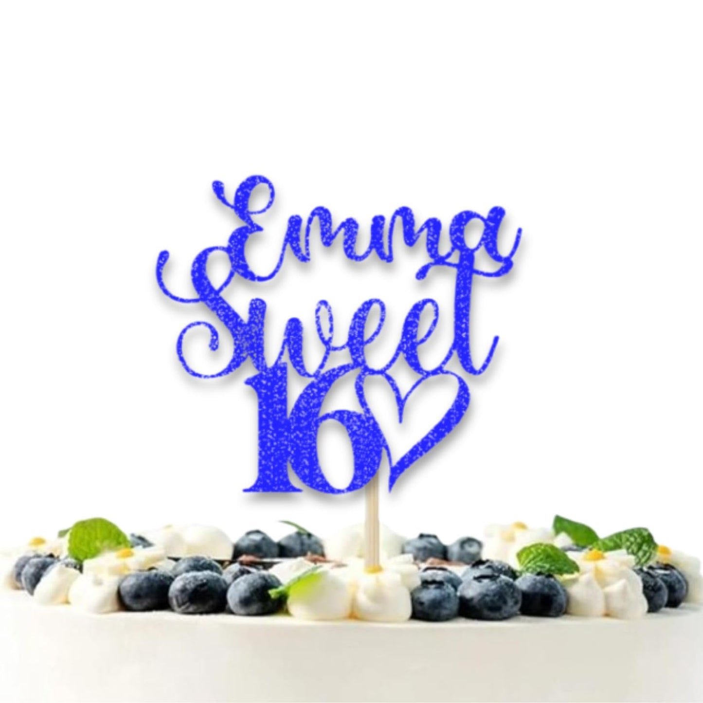 DISPLAY AND WONDER Personalised Sweet 16 Cake Topper - Custom Glitter cake Decoration for 16th Birthday Party - Customisable cake topper with Name and Age - Happy Birthday Cake Topper