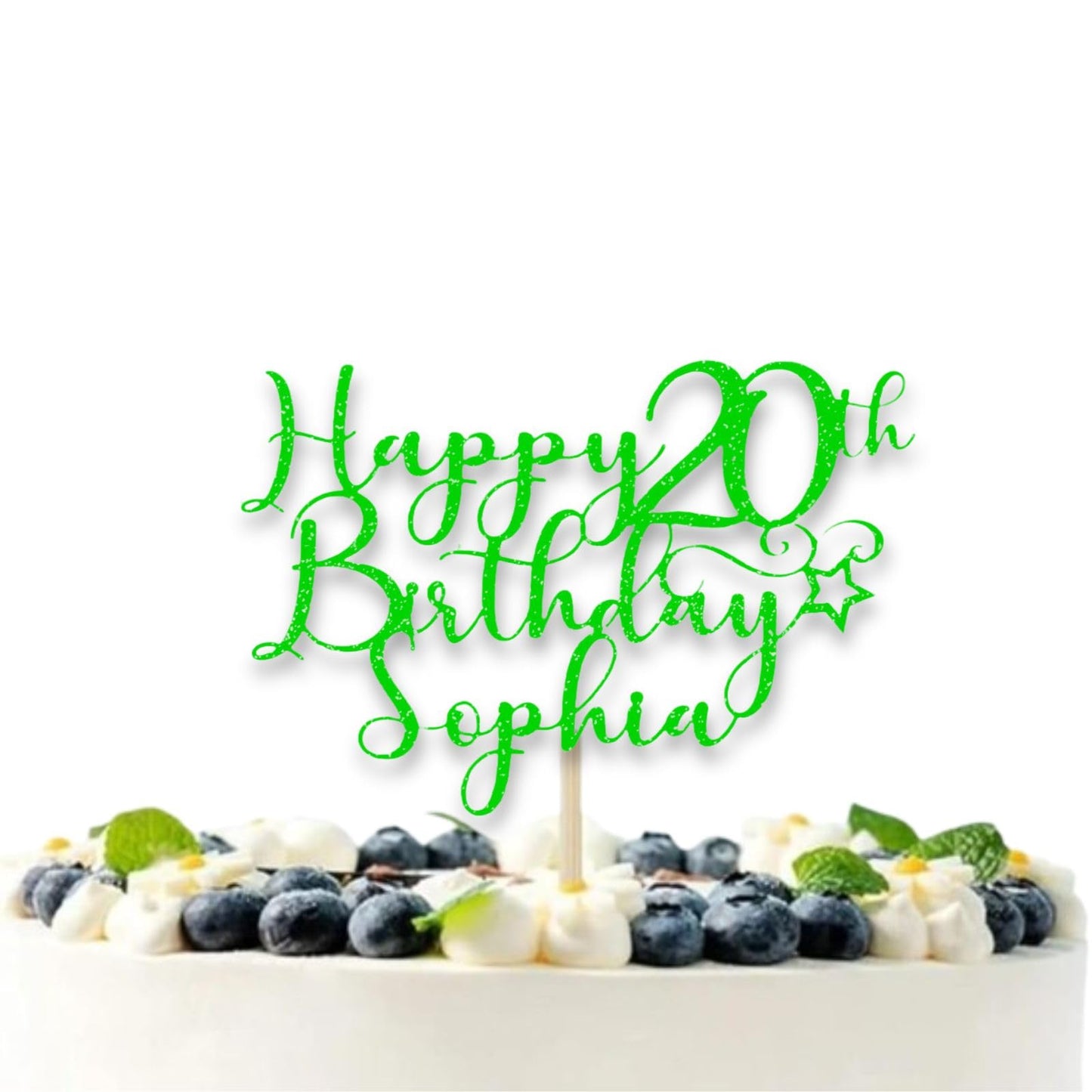 Personalised Happy 20th Birthday Glitter Card Cake Topper by DISPLAY AND WONDER – Custom Age & Name – Birthday Cardstock Toppers – Milestone Birthday Cake Decoration