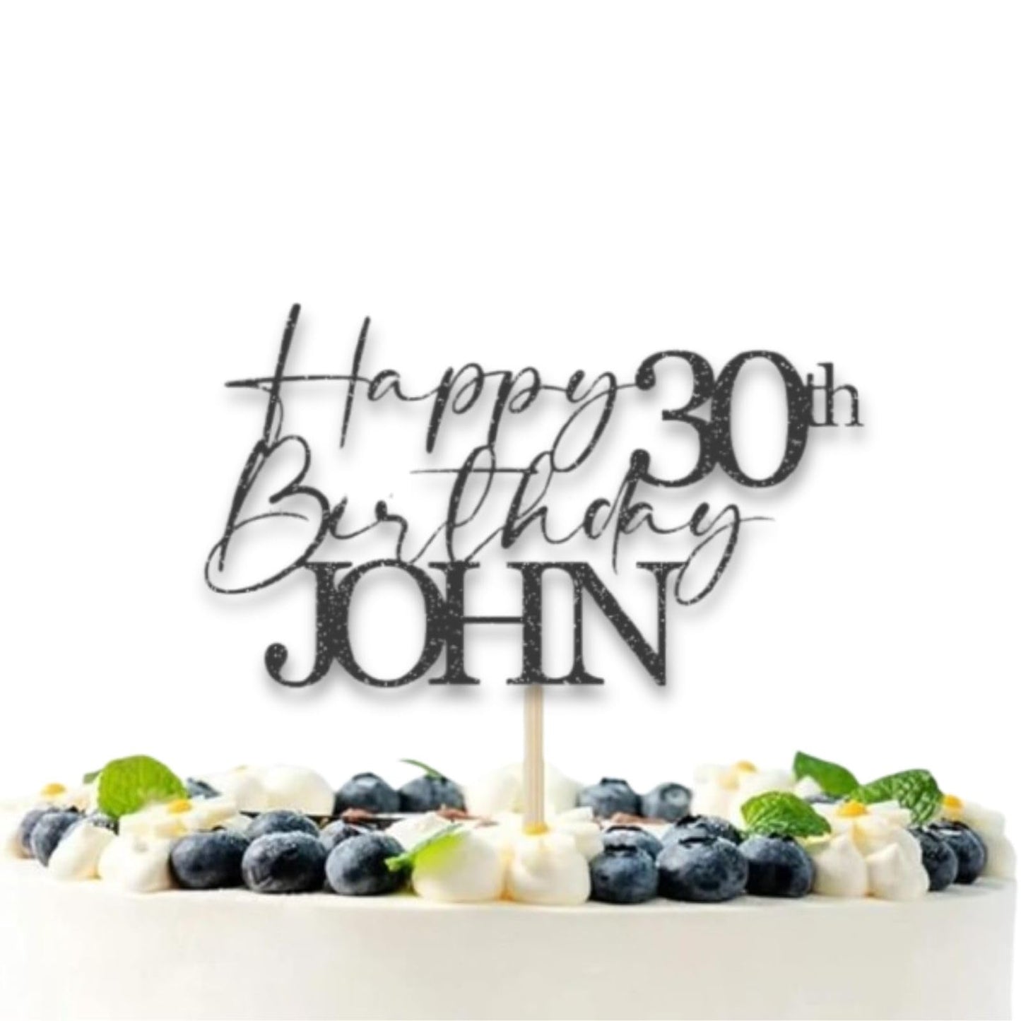 Personalised 30th Birthday Topper Glitter Card Cake Topper by DISPLAY AND WONDER – Custom Age & Name – Birthday Cardstock Toppers – Milestone Birthday Cake Decoration