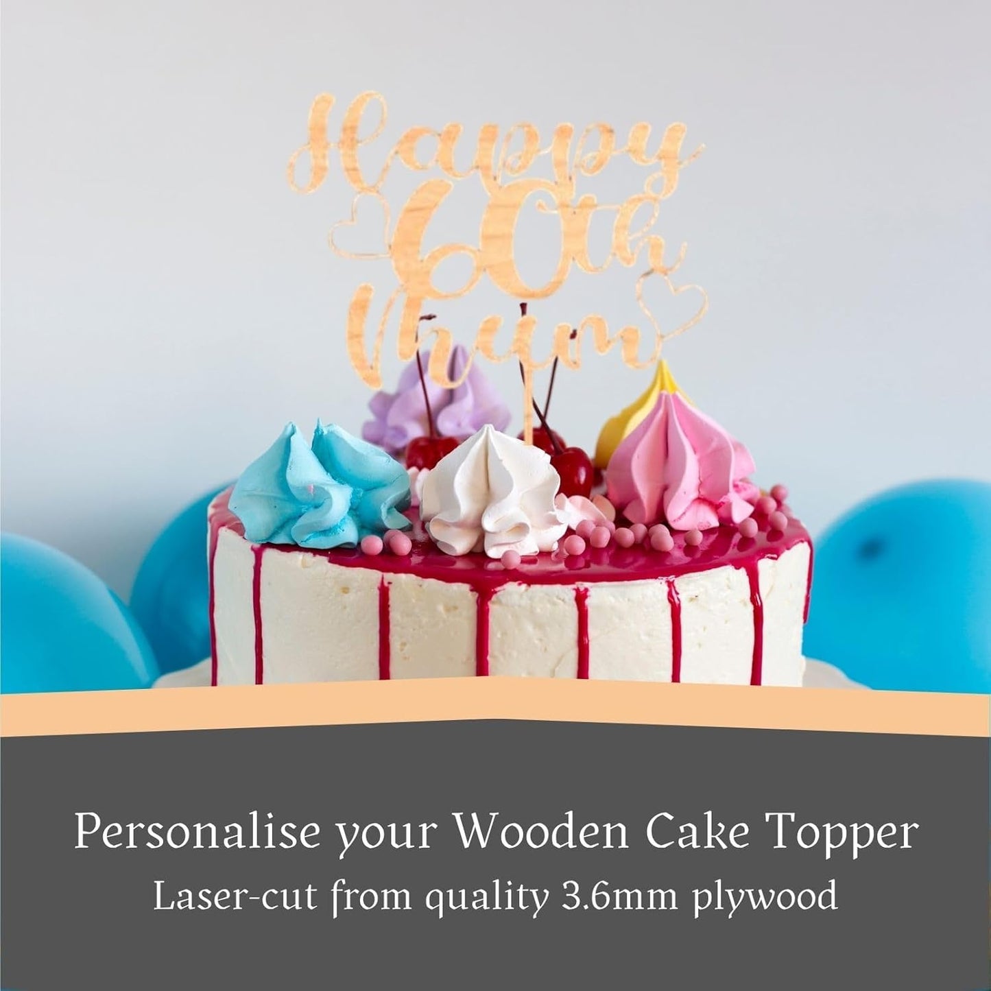 Custom Wooden Cake Topper - Happy 30th Birthday Mum Personalised With any Name and Age by DISPLAY AND WONDER