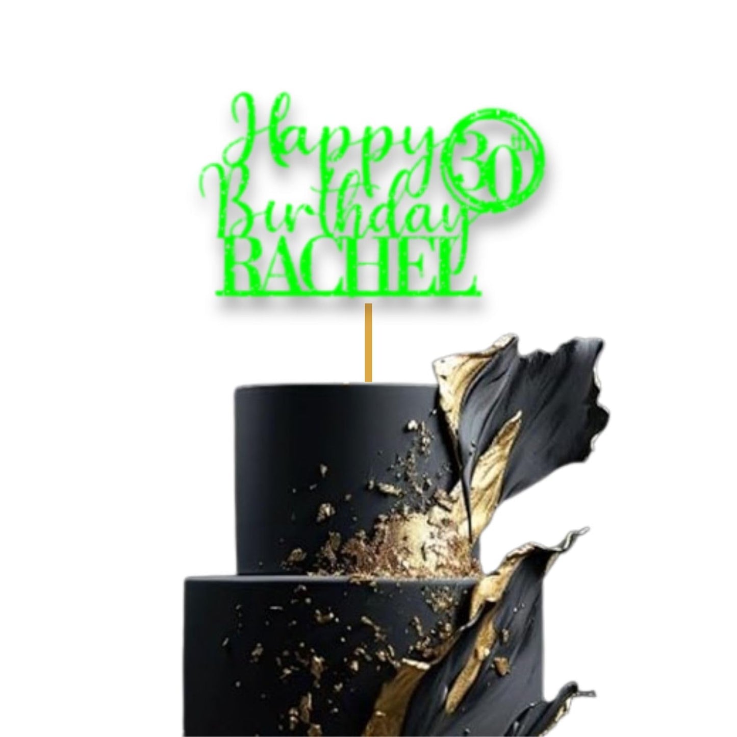 Personalised Happy 30th Birthday Glitter Card Cake Topper by DISPLAY AND WONDER – Custom Age & Name – Birthday Cardstock Toppers – Milestone Birthday Cake Decoration