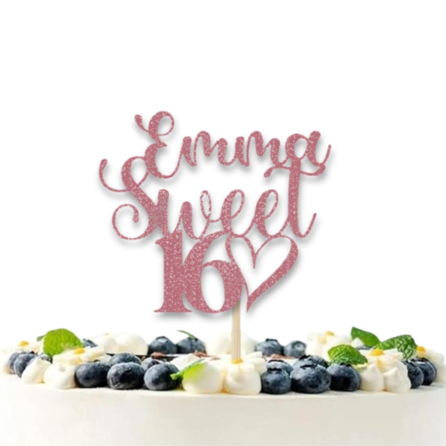 DISPLAY AND WONDER Personalised Sweet 16 Cake Topper - Custom Glitter cake Decoration for 16th Birthday Party - Customisable cake topper with Name and Age - Happy Birthday Cake Topper