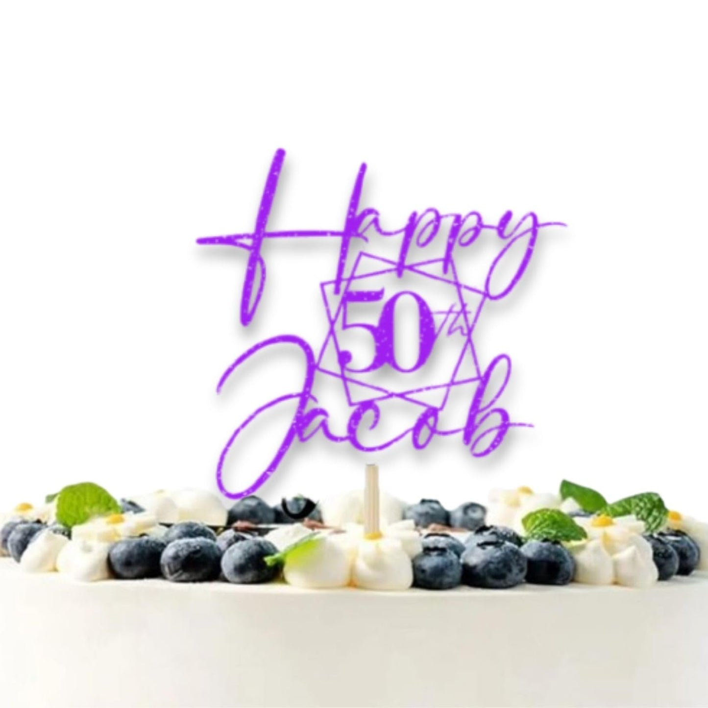 Personalised Happy Birthday Glitter Card Cake Topper by DISPLAY AND WONDER – Custom Age & Name – Birthday Cardstock Toppers – Milestone Birthday Cake Decoration - 50th Birthday Cake Topper - Happy 50th Birthday Cake Topper