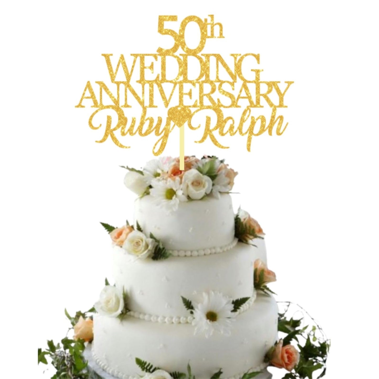 50th Wedding Anniversary Golden Wedding Anniversary Custom Wedding Anniversary with Both Names Any years any Names Personalised Cake Topper Glitter Card by Display  and Wonder