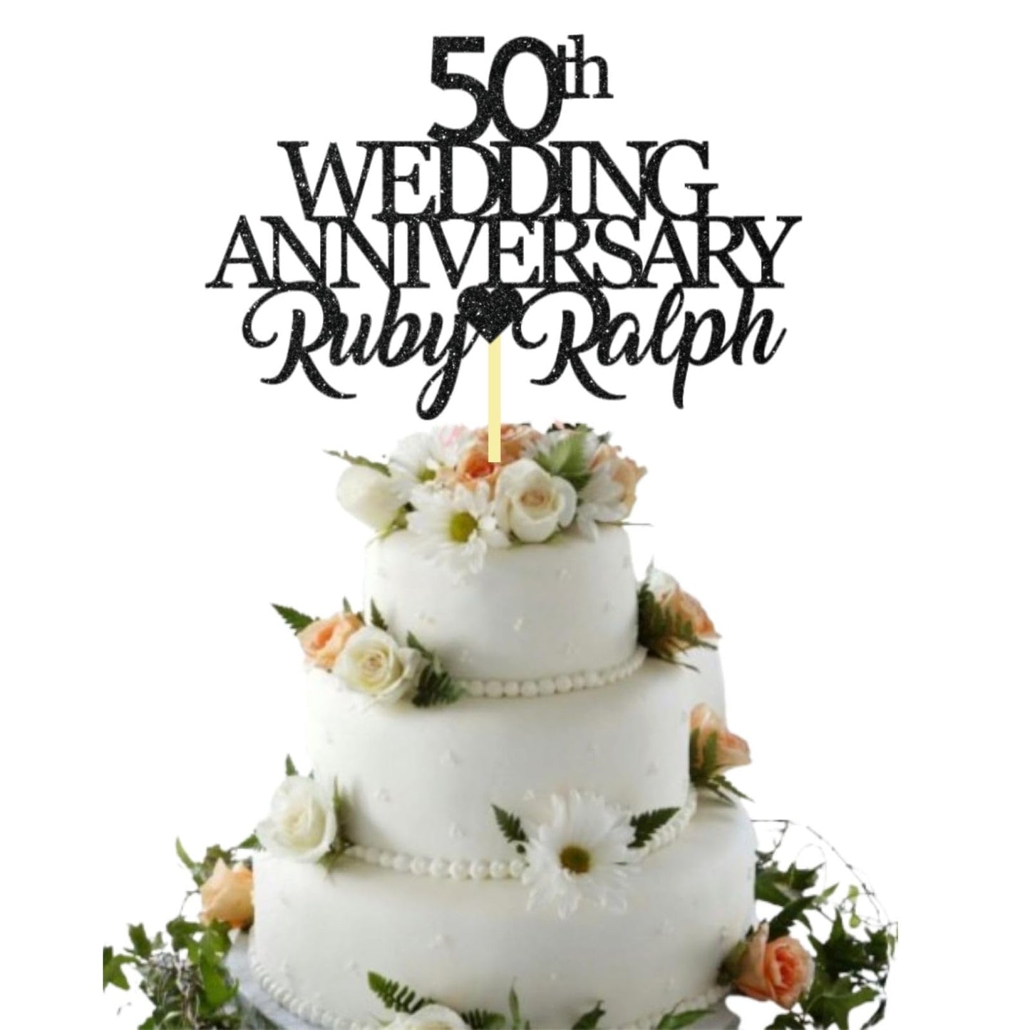 50th Wedding Anniversary Golden Wedding Anniversary Custom Wedding Anniversary with Both Names Any years any Names Personalised Cake Topper Glitter Card by Display  and Wonder