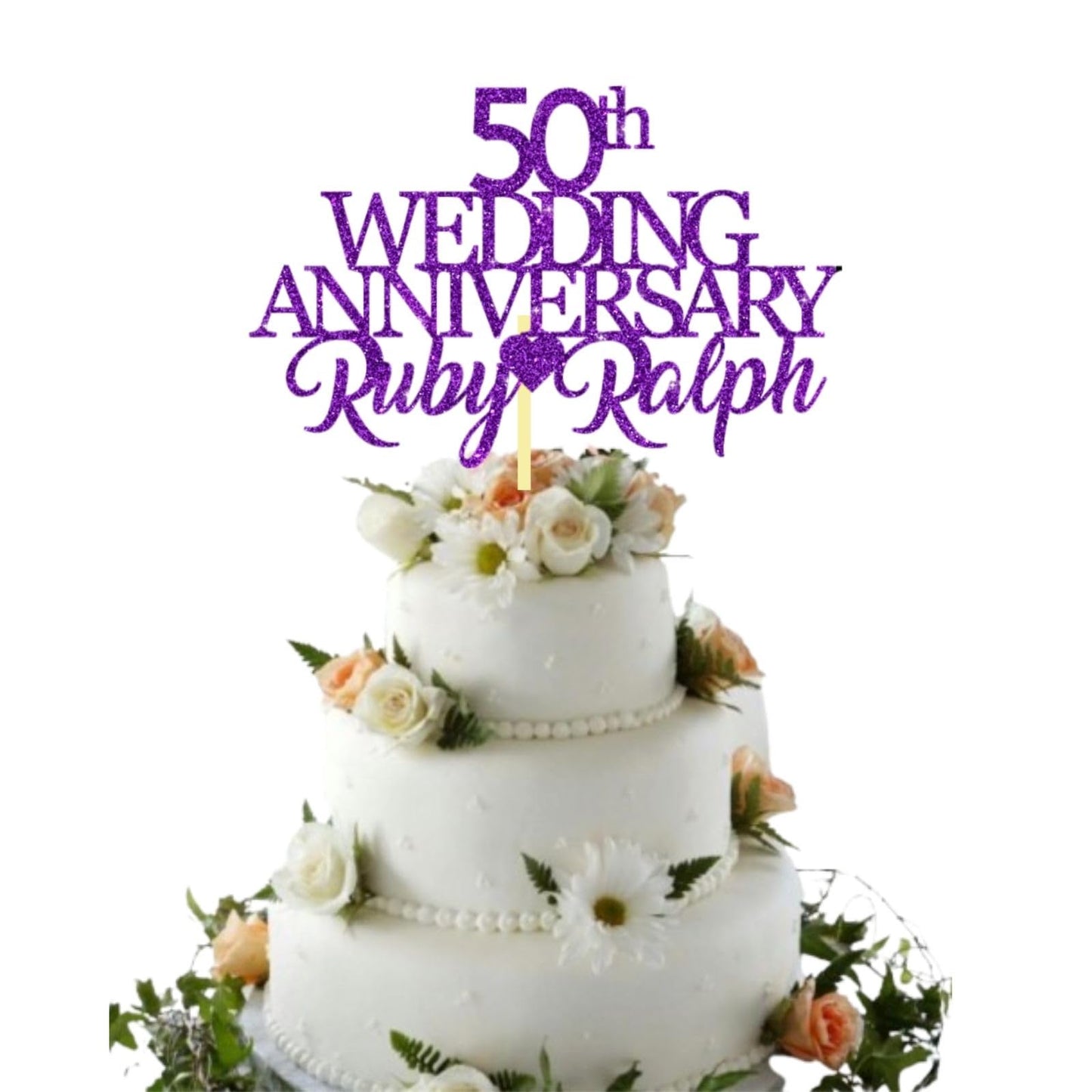 50th Wedding Anniversary Golden Wedding Anniversary Custom Wedding Anniversary with Both Names Any years any Names Personalised Cake Topper Glitter Card by Display  and Wonder