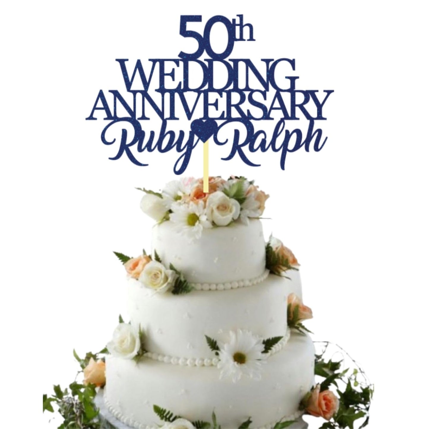 50th Wedding Anniversary Golden Wedding Anniversary Custom Wedding Anniversary with Both Names Any years any Names Personalised Cake Topper Glitter Card by Display  and Wonder