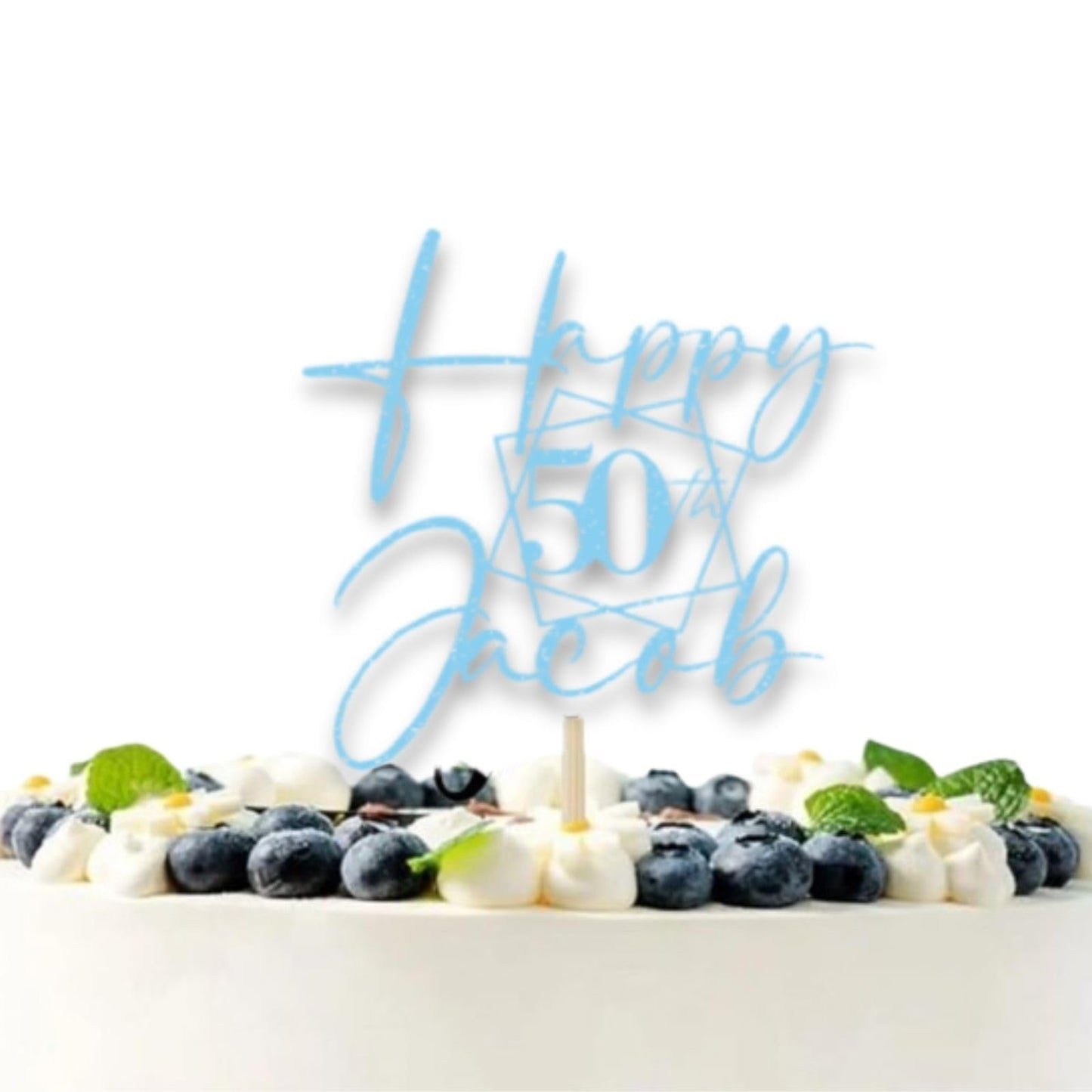 Personalised Happy Birthday Glitter Card Cake Topper by DISPLAY AND WONDER – Custom Age & Name – Birthday Cardstock Toppers – Milestone Birthday Cake Decoration - 50th Birthday Cake Topper - Happy 50th Birthday Cake Topper