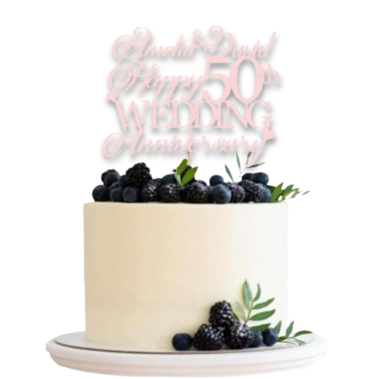 Personalised Happy 50th Anniversary Cake Topper with Custom Year & Name – Personalised Anniversary Glitter Card Cake Topper by DISPLAY AND WONDER – Custom Year & Name – Anniversary Toppers