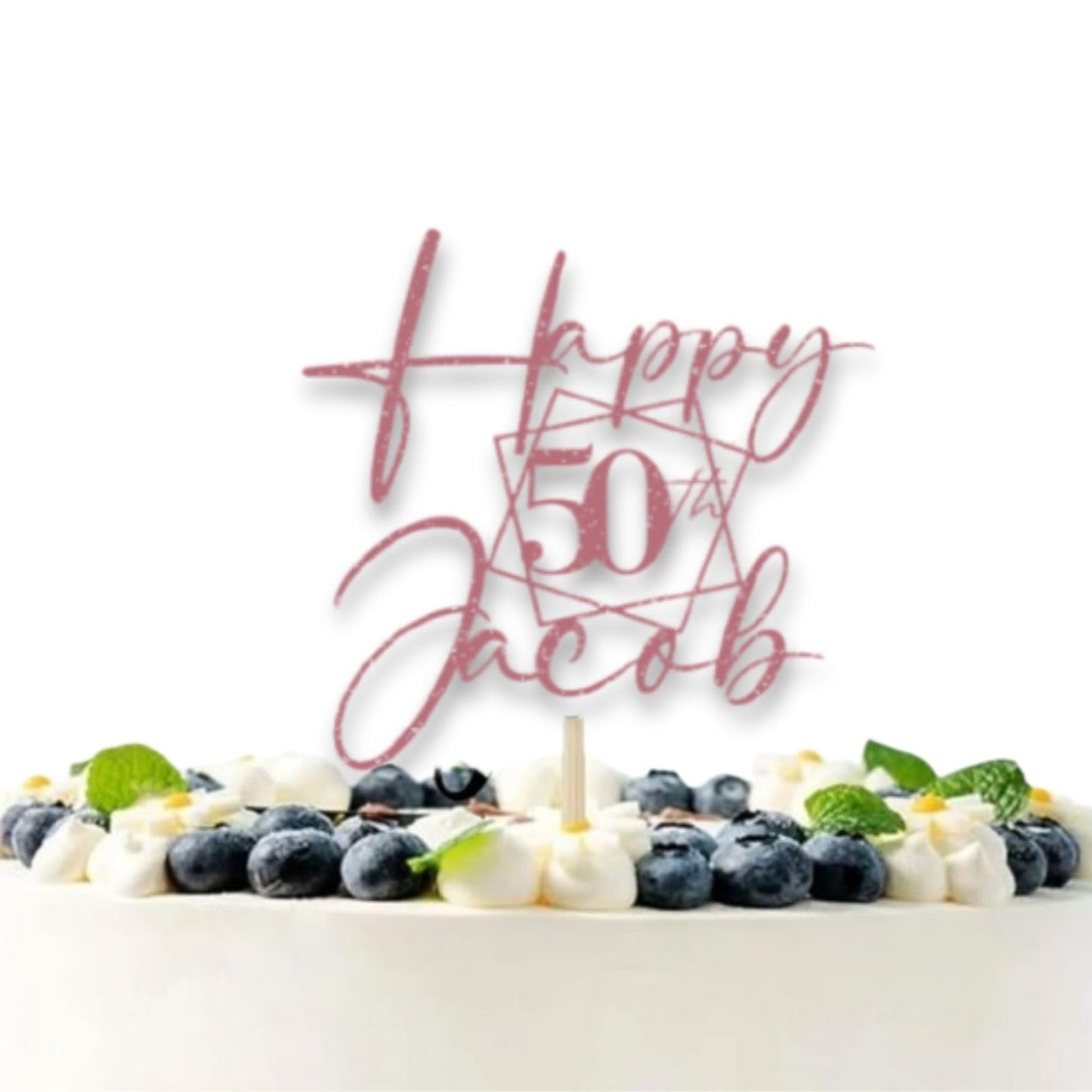 Personalised Happy Birthday Glitter Card Cake Topper by DISPLAY AND WONDER – Custom Age & Name – Birthday Cardstock Toppers – Milestone Birthday Cake Decoration - 50th Birthday Cake Topper - Happy 50th Birthday Cake Topper