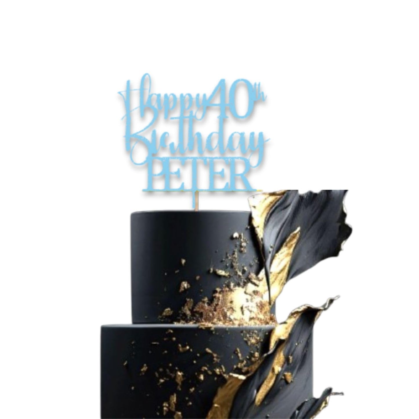 Personalised Happy 40th Birthday Glitter Card Cake Topper by DISPLAY AND WONDER – Custom Age & Name – Birthday Cardstock Toppers – Milestone Birthday Cake Decoration 18th 21st 30th 40th 50th 60th Cake topper