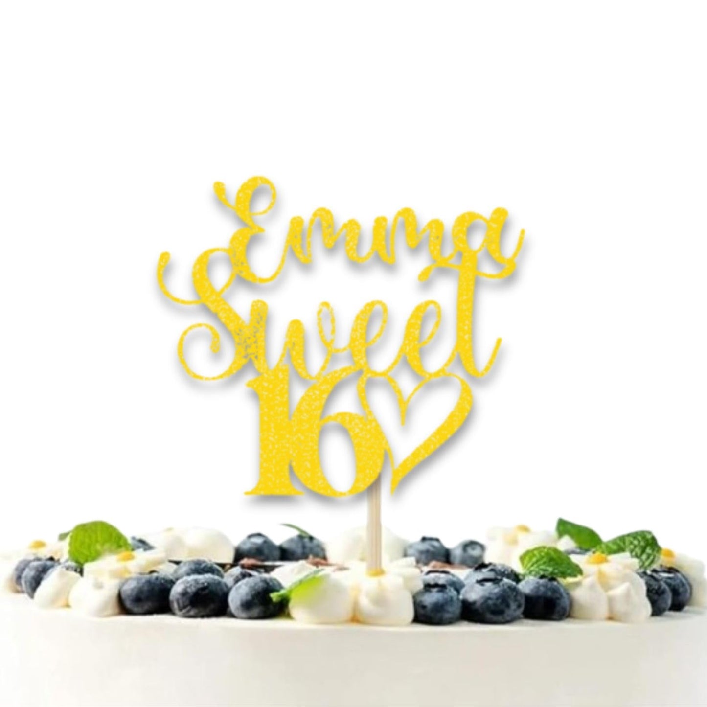 DISPLAY AND WONDER Personalised Sweet 16 Cake Topper - Custom Glitter cake Decoration for 16th Birthday Party - Customisable cake topper with Name and Age - Happy Birthday Cake Topper