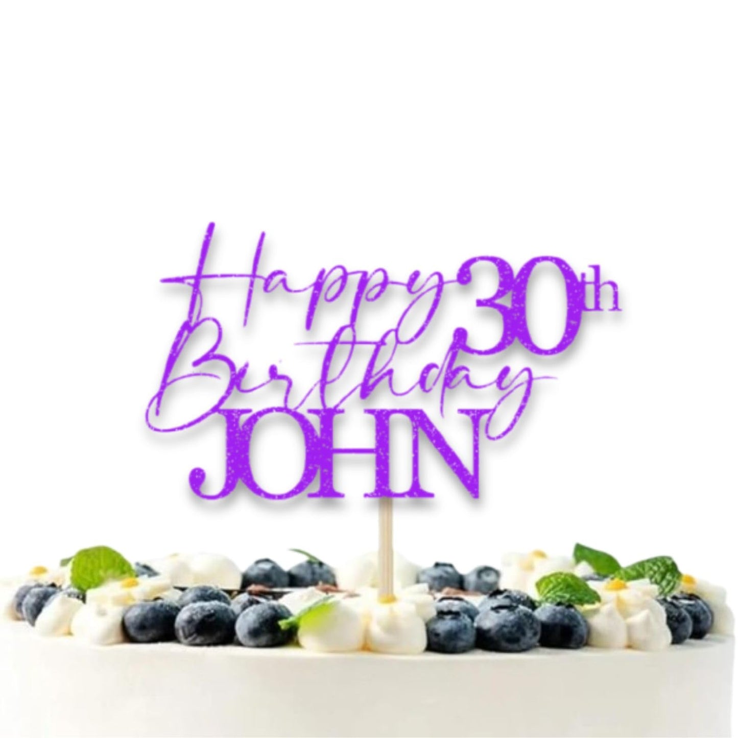 Personalised 30th Birthday Topper Glitter Card Cake Topper by DISPLAY AND WONDER – Custom Age & Name – Birthday Cardstock Toppers – Milestone Birthday Cake Decoration