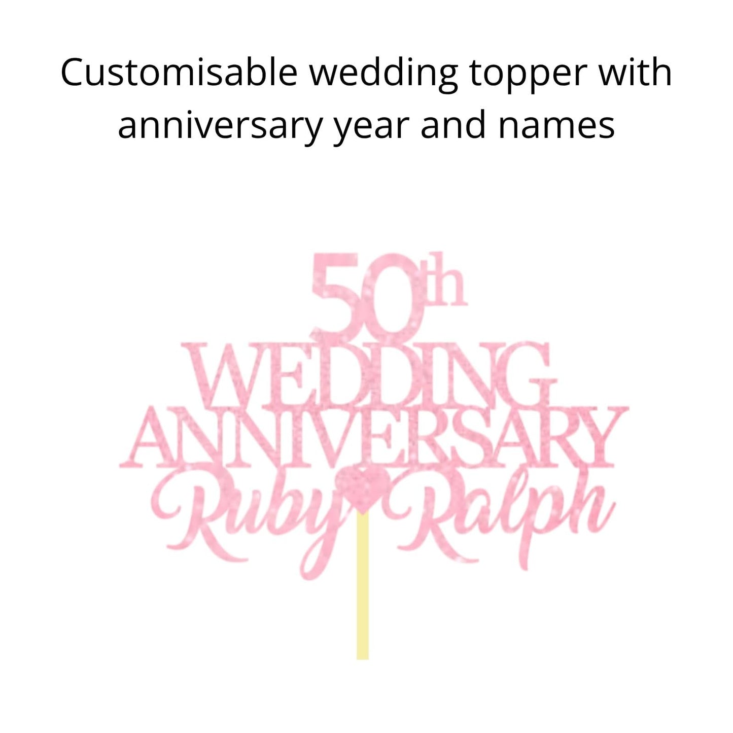 50th Wedding Anniversary Golden Wedding Anniversary Custom Wedding Anniversary with Both Names Any years any Names Personalised Cake Topper Glitter Card by Display  and Wonder