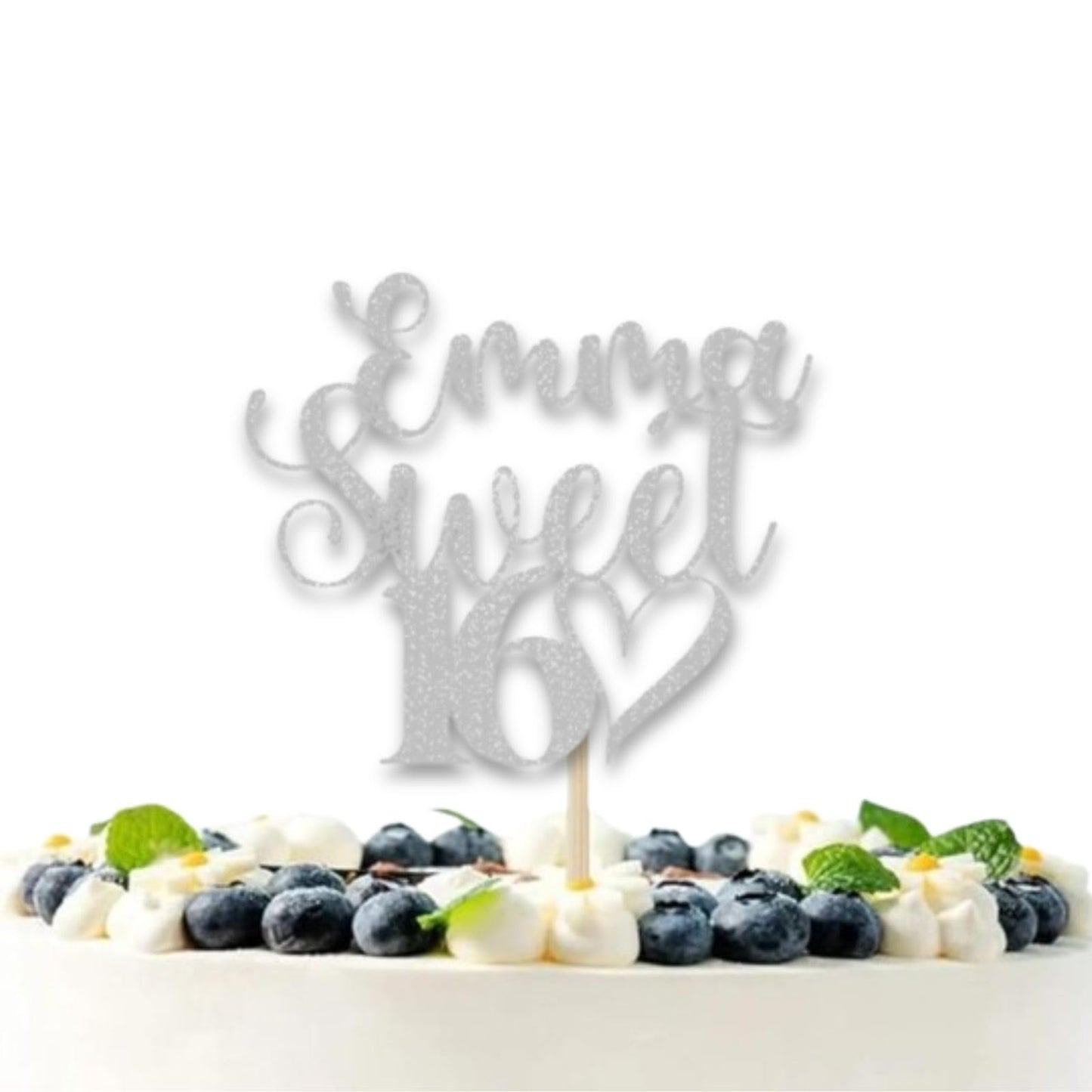 DISPLAY AND WONDER Personalised Sweet 16 Cake Topper - Custom Glitter cake Decoration for 16th Birthday Party - Customisable cake topper with Name and Age - Happy Birthday Cake Topper