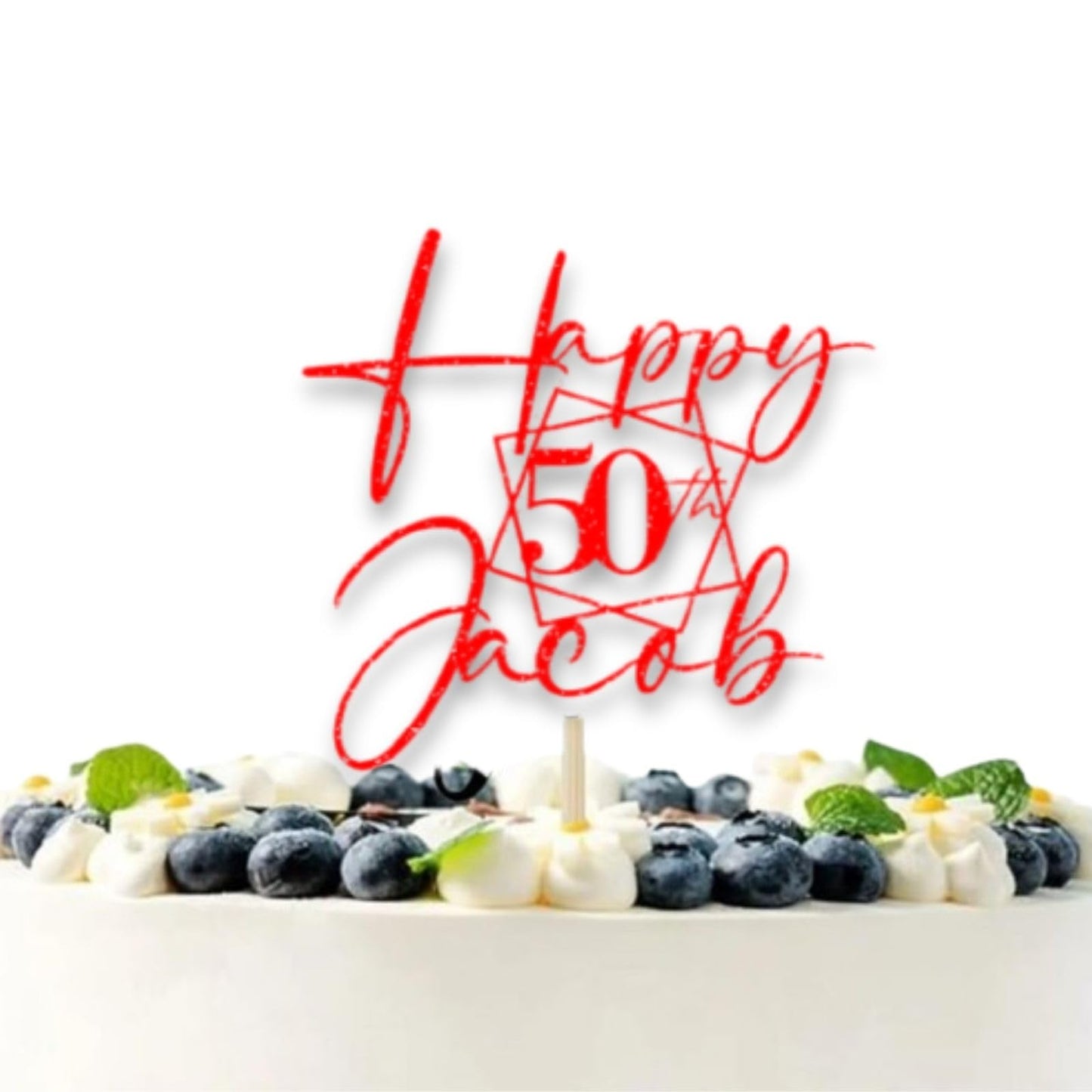 Personalised Happy Birthday Glitter Card Cake Topper by DISPLAY AND WONDER – Custom Age & Name – Birthday Cardstock Toppers – Milestone Birthday Cake Decoration - 50th Birthday Cake Topper - Happy 50th Birthday Cake Topper