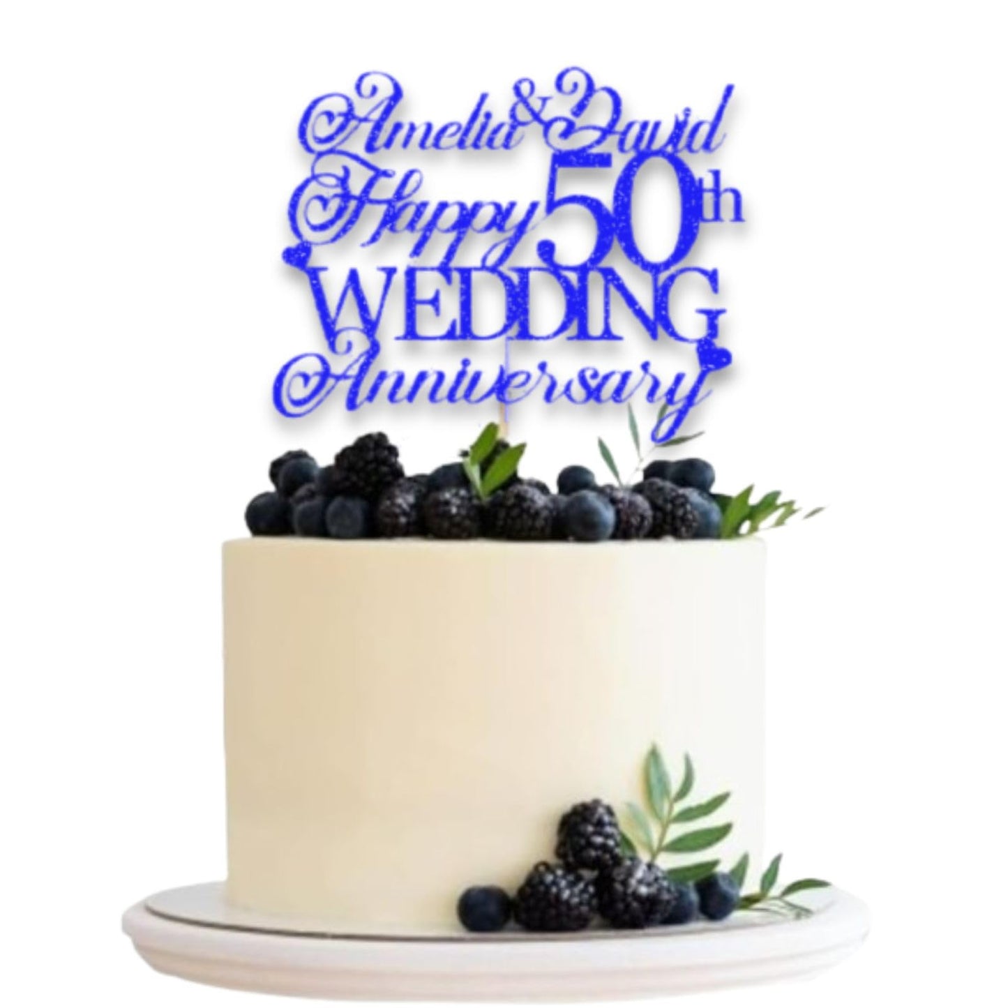 Personalised Happy 50th Anniversary Cake Topper with Custom Year & Name – Personalised Anniversary Glitter Card Cake Topper by DISPLAY AND WONDER – Custom Year & Name – Anniversary Toppers