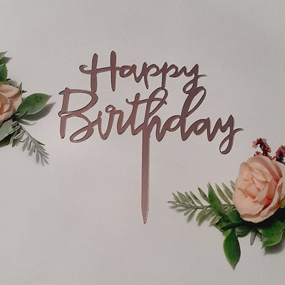 Happy Birthday Cake Topper Acrylic Toppers Elegant Decoration UK 3LD1 (Silver)